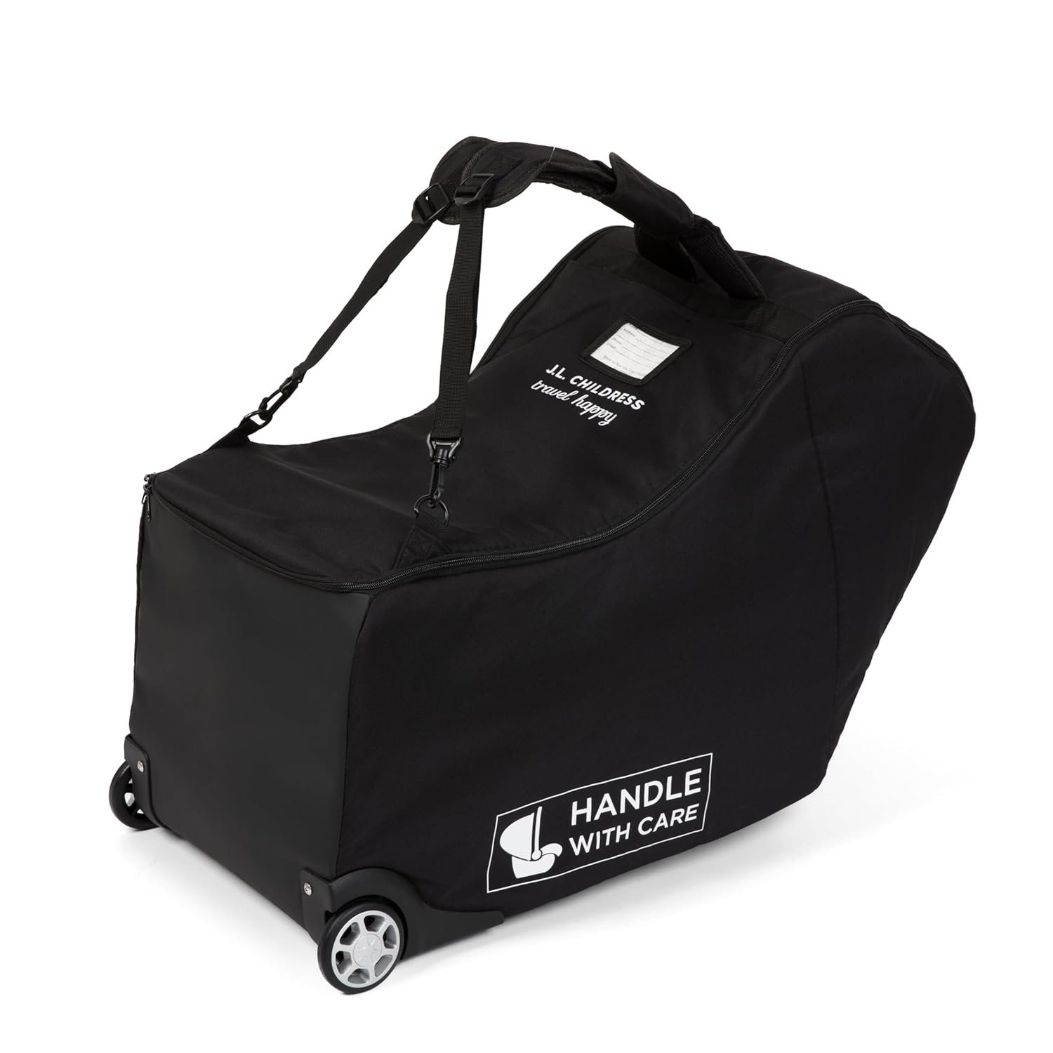 J.L. Childress Padded Infant Car Seat Bag with Wheels – Travel Bag for Airplane, Fits Most Baby & Infant Car Seats, Compatible with UPPAbaby, Nuna, & Chicco, AirTag Compatible – Premier, Black