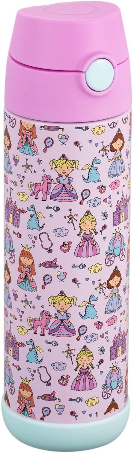 Snug Insulated Kids Water Bottle with Straw & Spout – Double-Wall Stainless Steel, Leakproof, Easy-Flip Lid – For School, Travel, Toddlers & Big Kids – Princess, 17oz