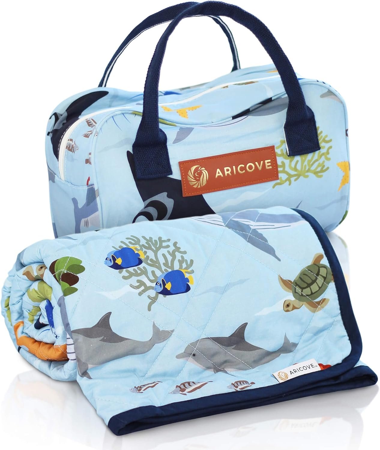 Aricove Weighted Blanket Kids, 7 lb, 40×60 inches, Small Twin Size, Soft Cotton, Machine Washable, Blue/Ocean Animals