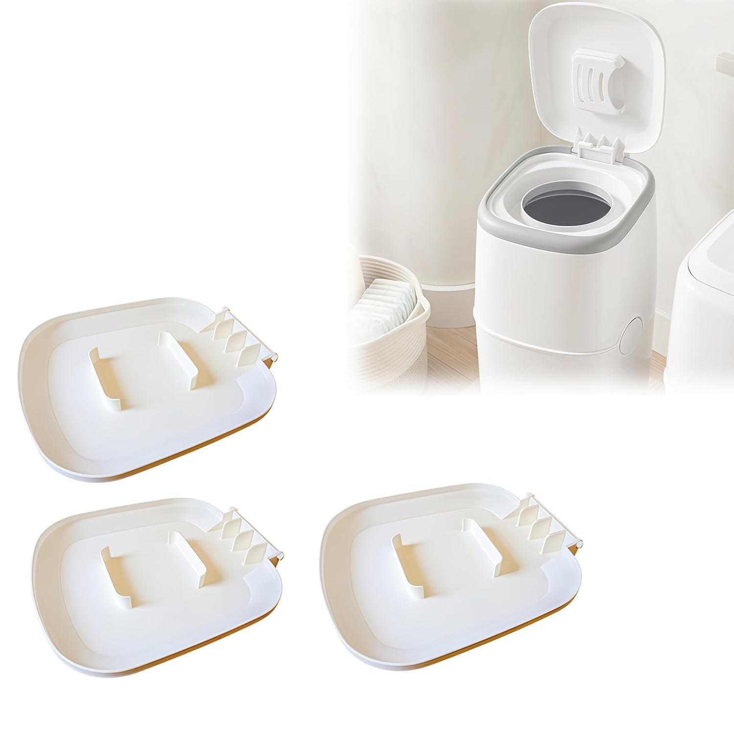 Diaper Pail Replacement Lid & Bucket Accessories, Odor-Sealing Cover with Secure Lock, Easy Installation Trash Can Top, Compatible with Diaper Genie Systems (3-Pack)