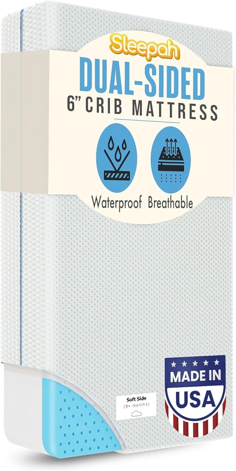 Sleepah 6″ Crib & Toddler Bed Mattress – Made in USA – Waterproof Washable Breathable Soft Fabric – Dual Sided Cooling Memory Foam – CertiPUR & OKEO-Tex Certified Mattresses for Baby & Toddlers Blue