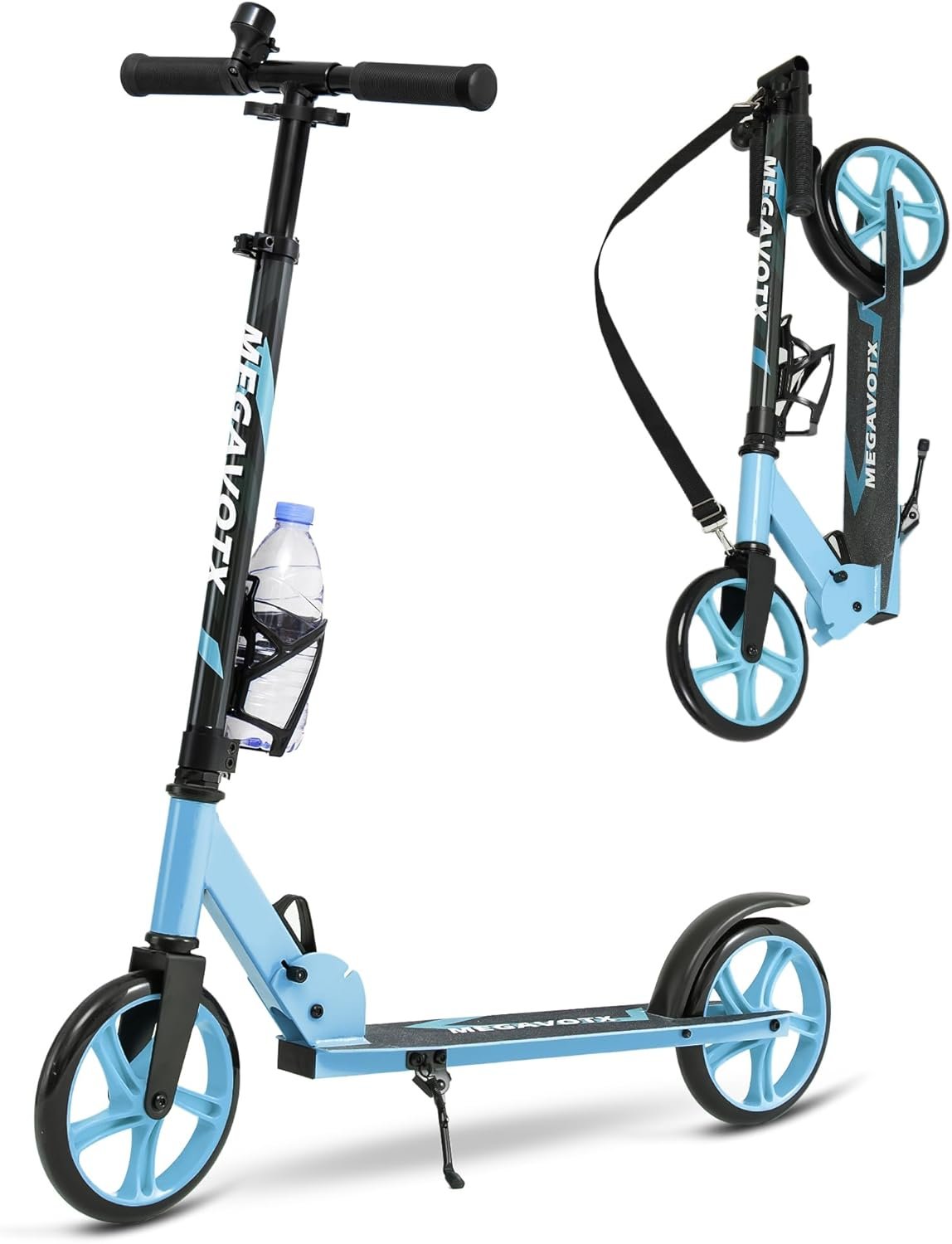 Non-Electric Scooters for Kids Ages 6+, Teens & Adults. Foldable Kick Scooter with 8″ Big Wheels. 3 Level Adjustable Height 32″-39″. Cup Holder, Bell & Rear Foot Brake. 220LB Capacity.