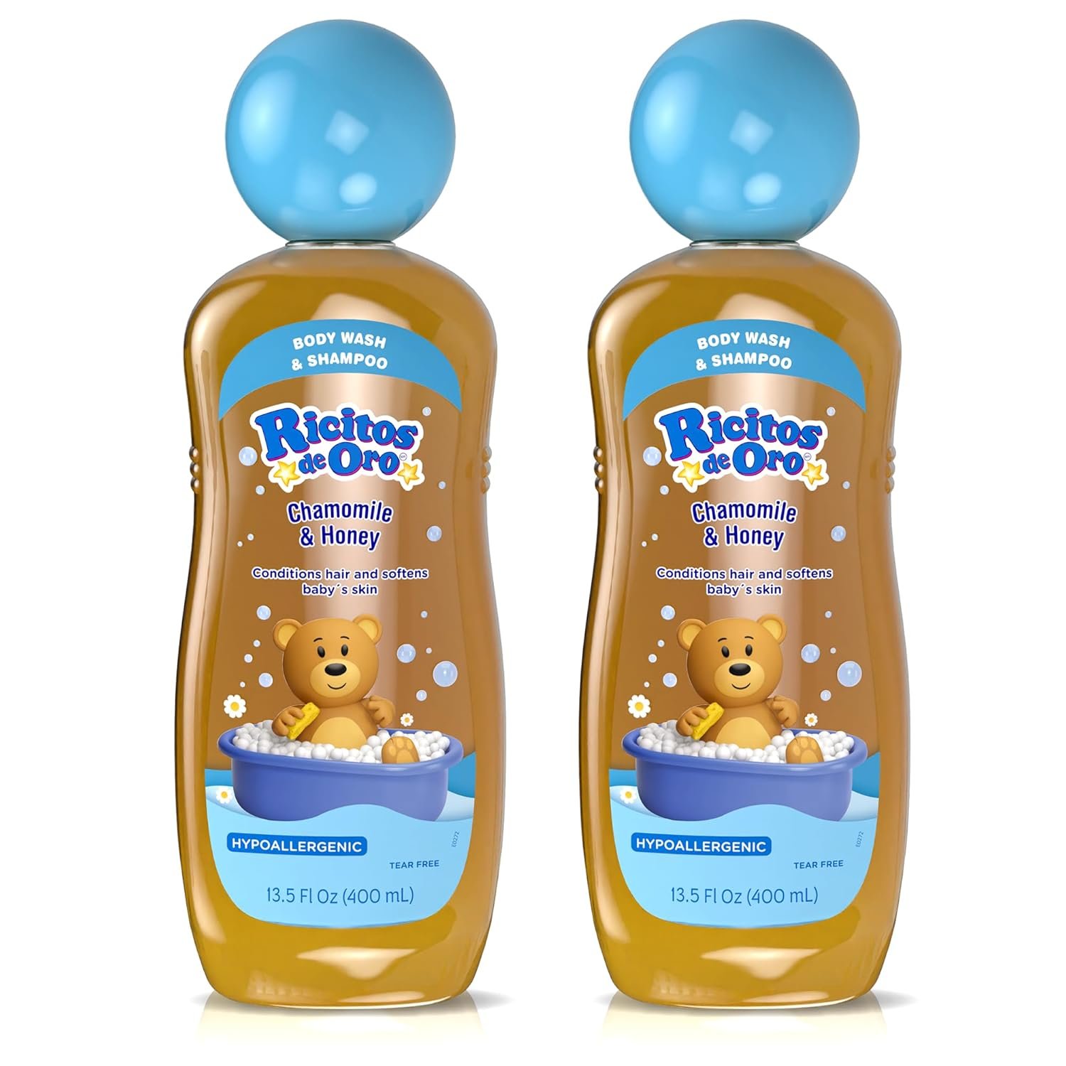 Ricitos de Oro 2-in-1 Baby Shampoo and Body Wash with Chamomile & Honey, Gentle Tear-Free Formula for Newborns & Toddlers, Sensitive Skin Care with Mild Scent, No Harsh Ingredients, 13.5 fl oz, 2-Pack