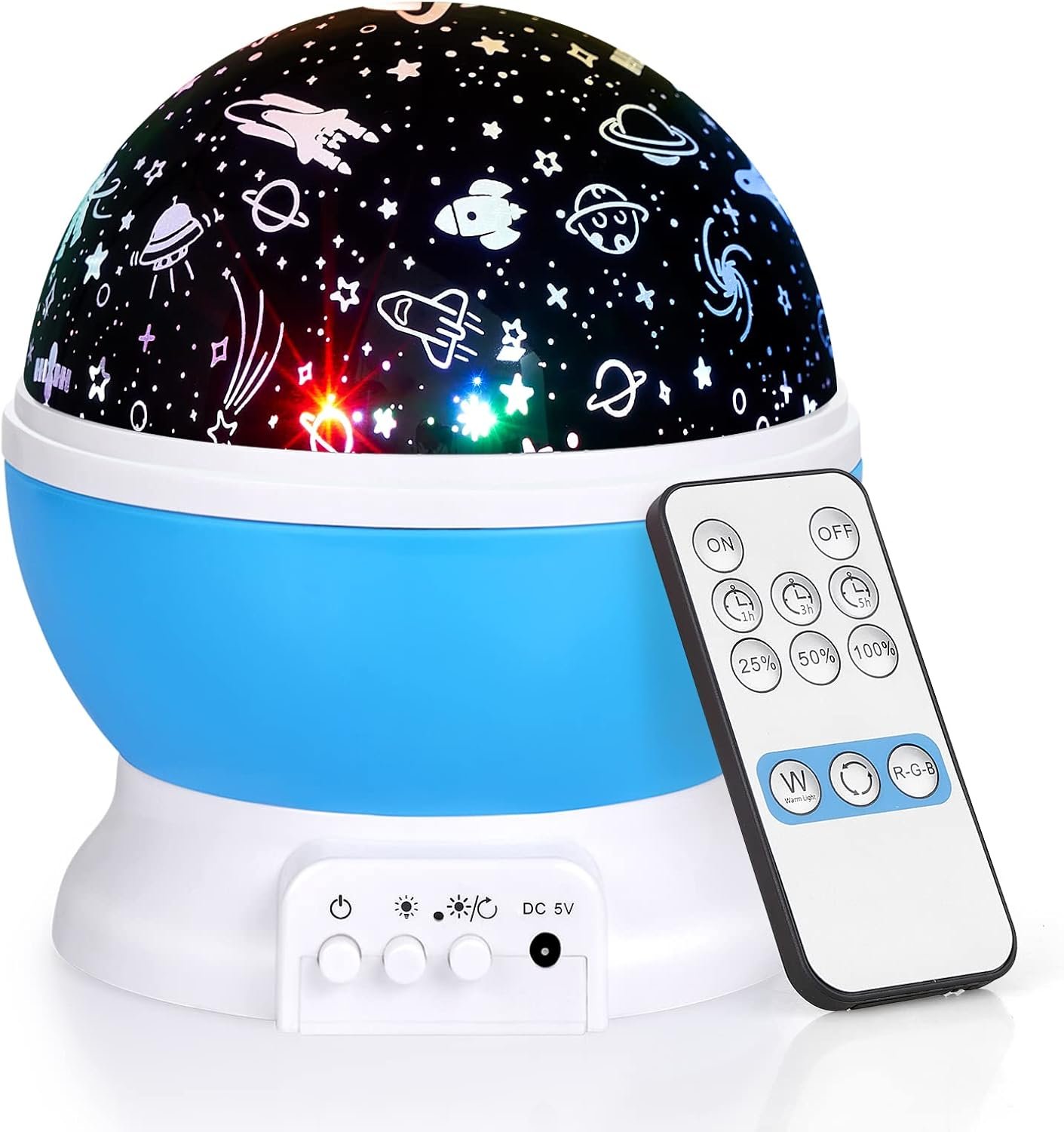 Christmas Baby Night Lights with Remote Control,Moon Projector 360 Degree Rotation – 4 LED Bulbs 8 Color Changing Light, Romantic Night Lighting Blue