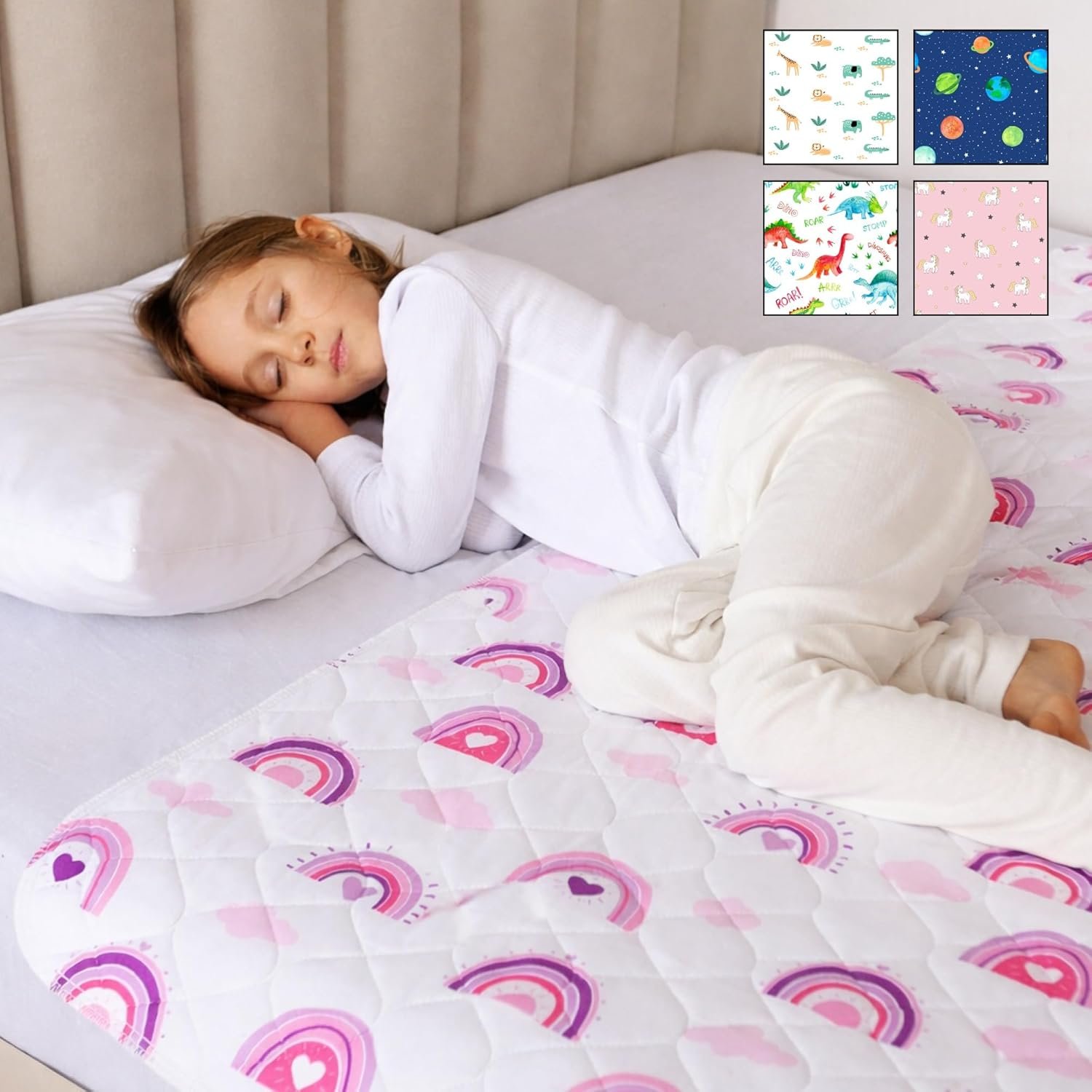 Lynmark® Potty Training Mattress Protector Pee Pads for Kids – Waterproof Toddler Bed Wetting Mat for Toilet Training – Non-Slip Washable Bedwetting Topper Absorbs Up to 2000ml – 53″ x 33″, Rainbow