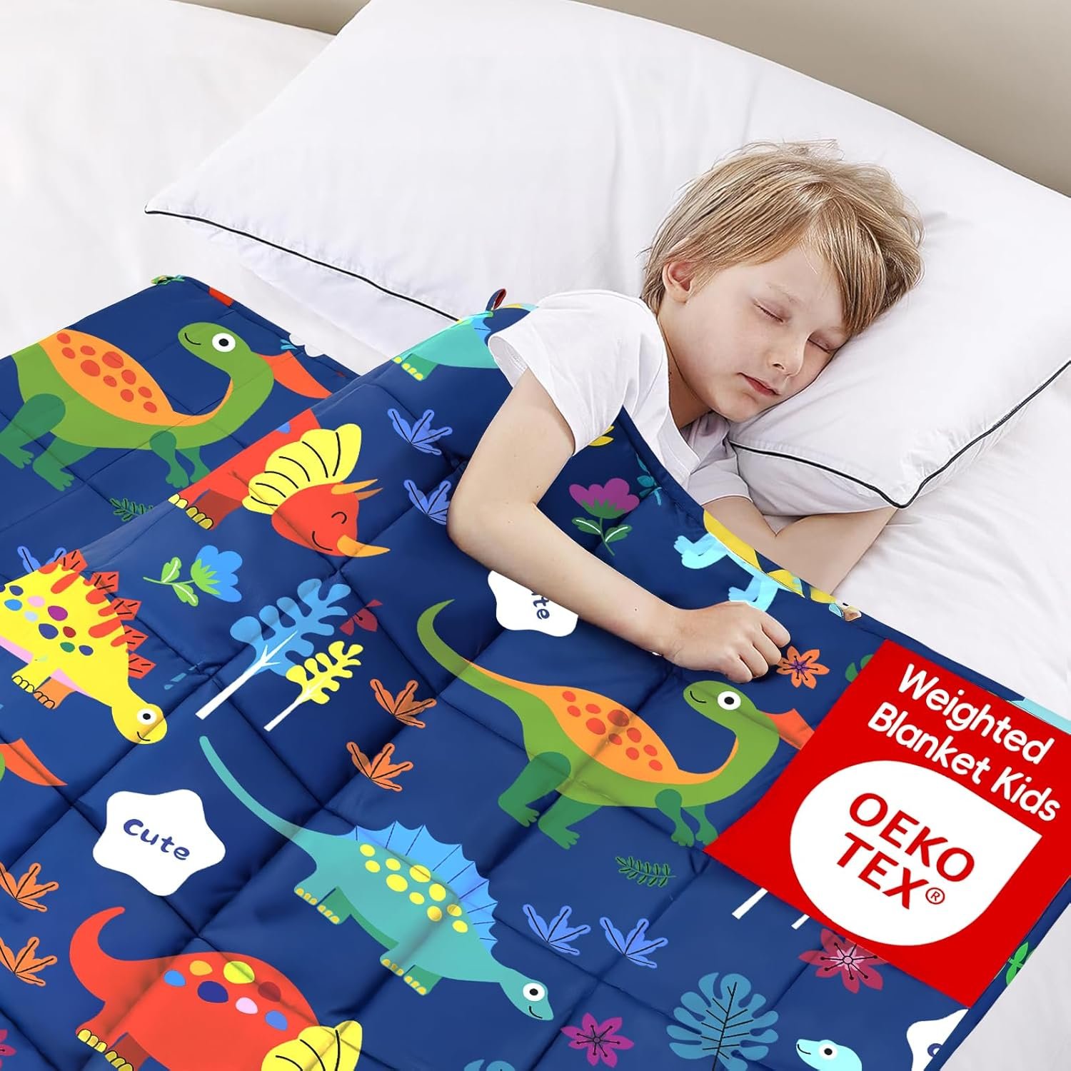 ROKDUK Weighted Blanket 3 lbs 36×48 in Breathable Blanket with Glass Beads Soft Heavy Blanket Throw Blue Dinosaur for 25-45 lbs All Season