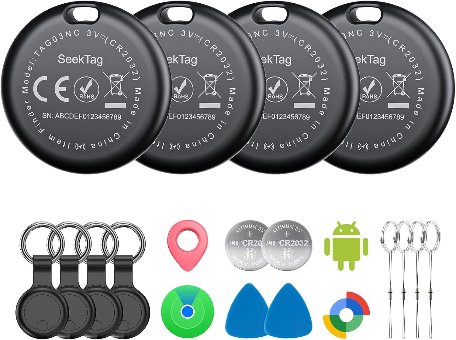 Air Tags for Android,Air Tags-4 Pack Android,Air Tracker Tags with 4 Case,2 Year Battery Life,Google & Apple Find Trackers for Google’S Find Hub App & Apple Find My,IP65 Waterproof Luggage Tracker