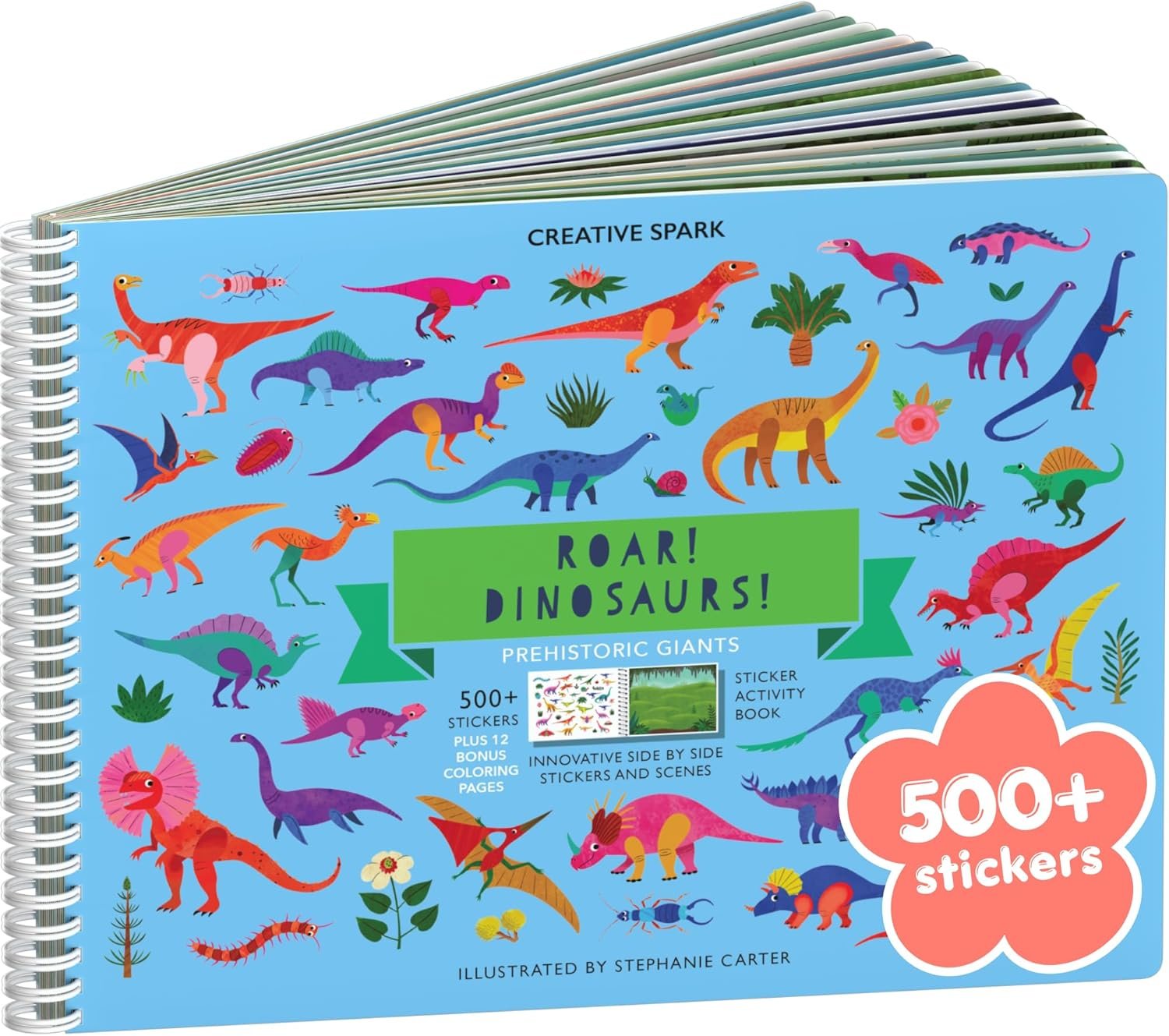 Cupkin Dinosaur Sticker Book Activity for Kids, Toddler Airplane Travel Essentials, 500+ Dino Stickers for Kids + 12 Scenes + 12 Coloring Book Pages, Dinosaur Lover Gift, Crafts for Ages 2–8 Years
