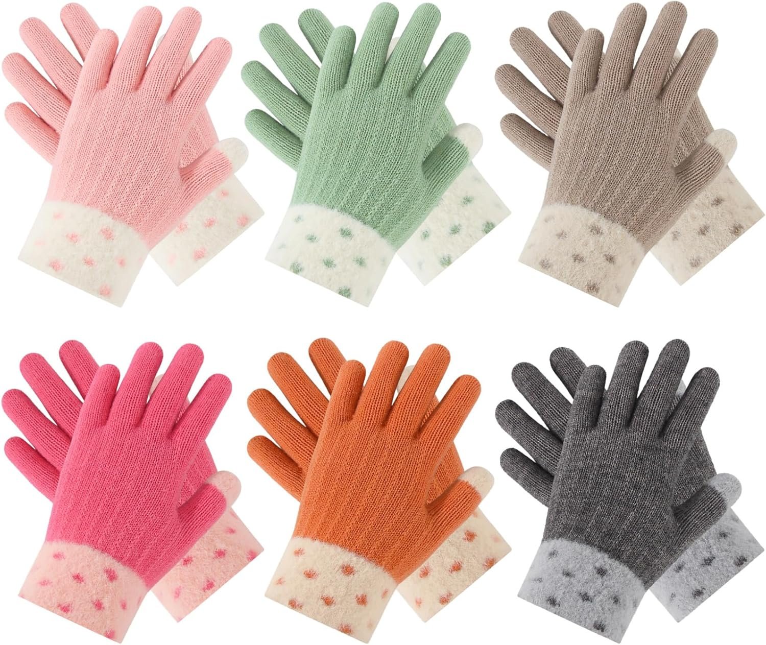 6 Pairs of Kids Winter Gloves Full Finger Stretchy Knitted Gloves Soft Warm Gloves for Girls
