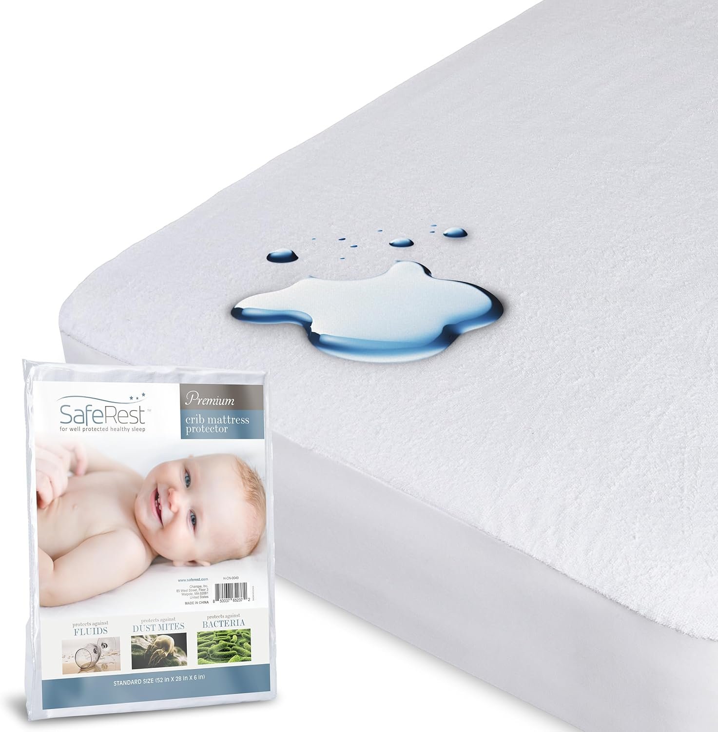 SafeRest Waterproof Crib Size Mattress Protector – Fitted with Stretchable Pockets – Machine Washable Cotton Blend Mattress Cover for Bed