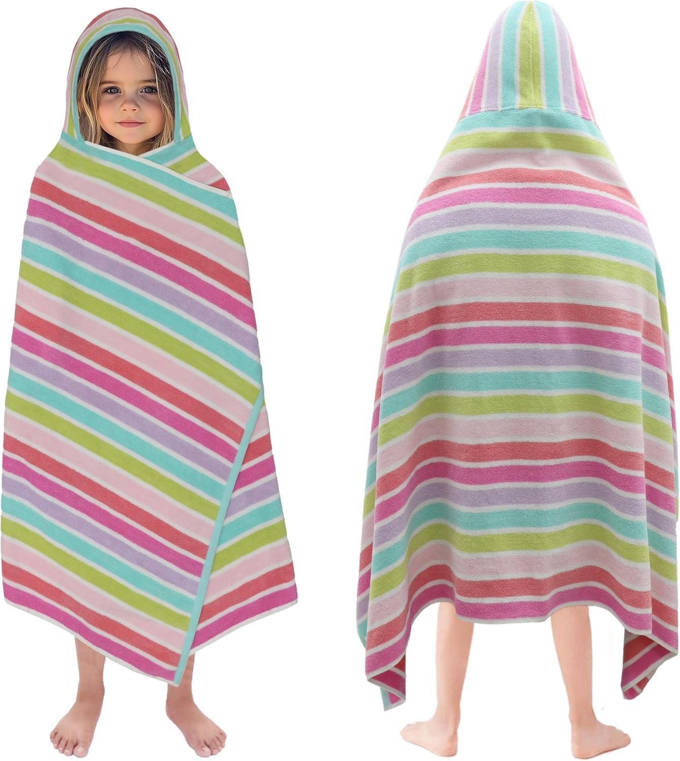 ORIGINAL KIDS Hooded Bath Towel Wrap – 100% Cotton Terry Large Oversized Hooded Kids Towel – Toddler Shower Pool Beach Towel – Super Soft Plush Absorbent Quick Dry Easy Care Gift – 30×60 – Pink Multi