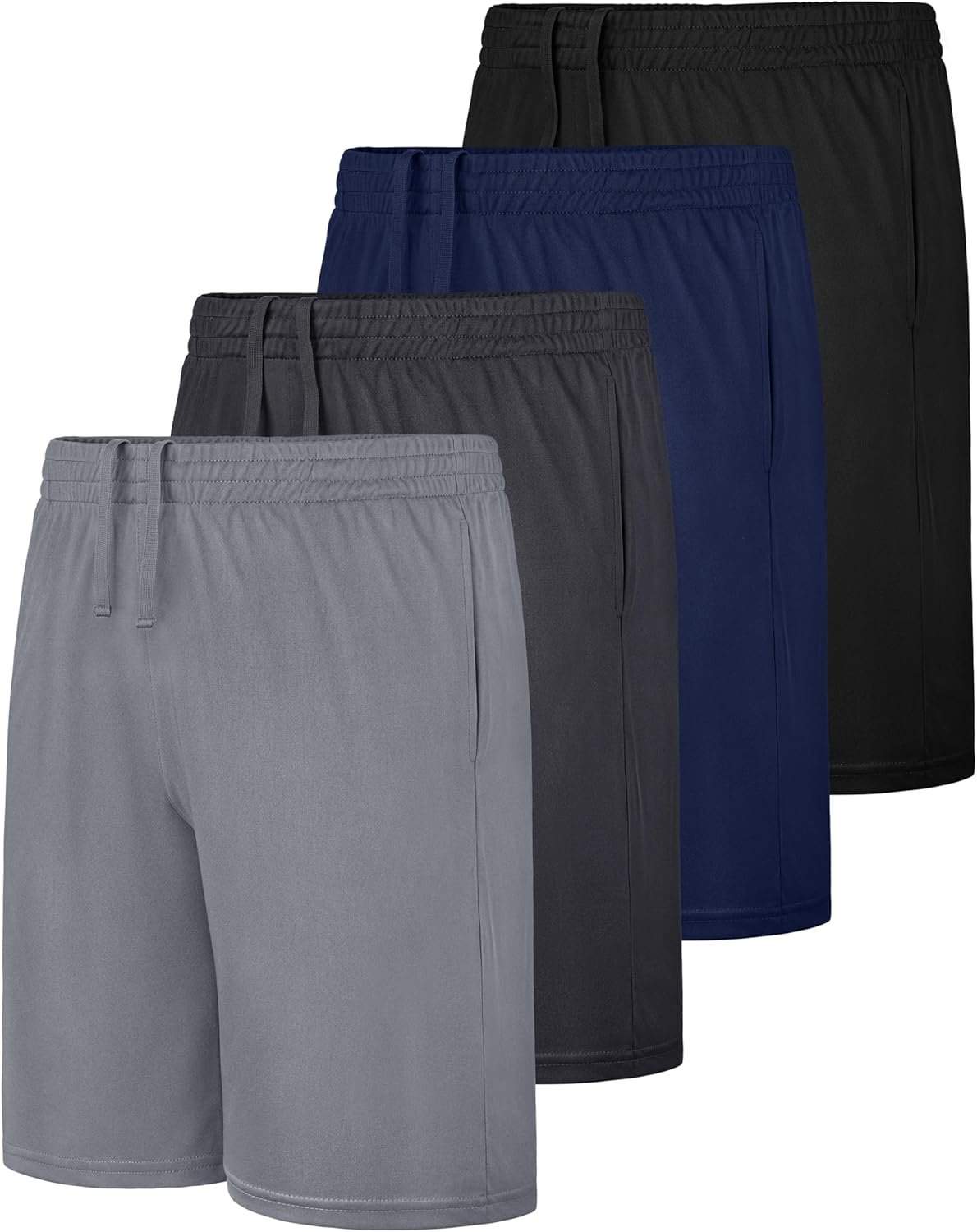 4 Pack Boys Basketball Athletic Shorts, Youth Kids Active Performance Quick Dry Boys Shorts with Pockets & Drawstring