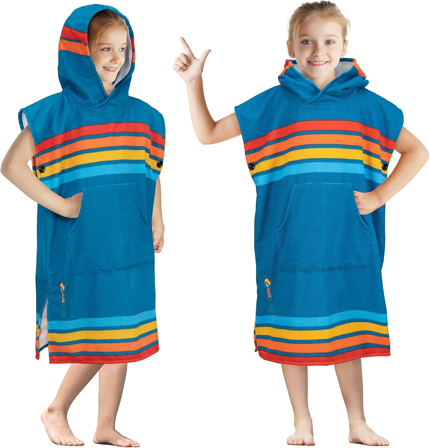 SUN CUBE Kids Changing Robe Surf Poncho, Kids Beach Towels for Teens, Microfiber Hooded Wearable Swim Towel Boys Girls Teenagers