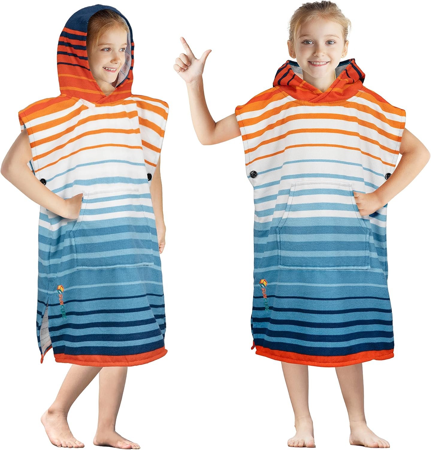 SUN CUBE Kids Changing Robe Surf Poncho, Kids Beach Towels for Teens, Microfiber Hooded Wearable Swim Towel Boys Girls Teenagers