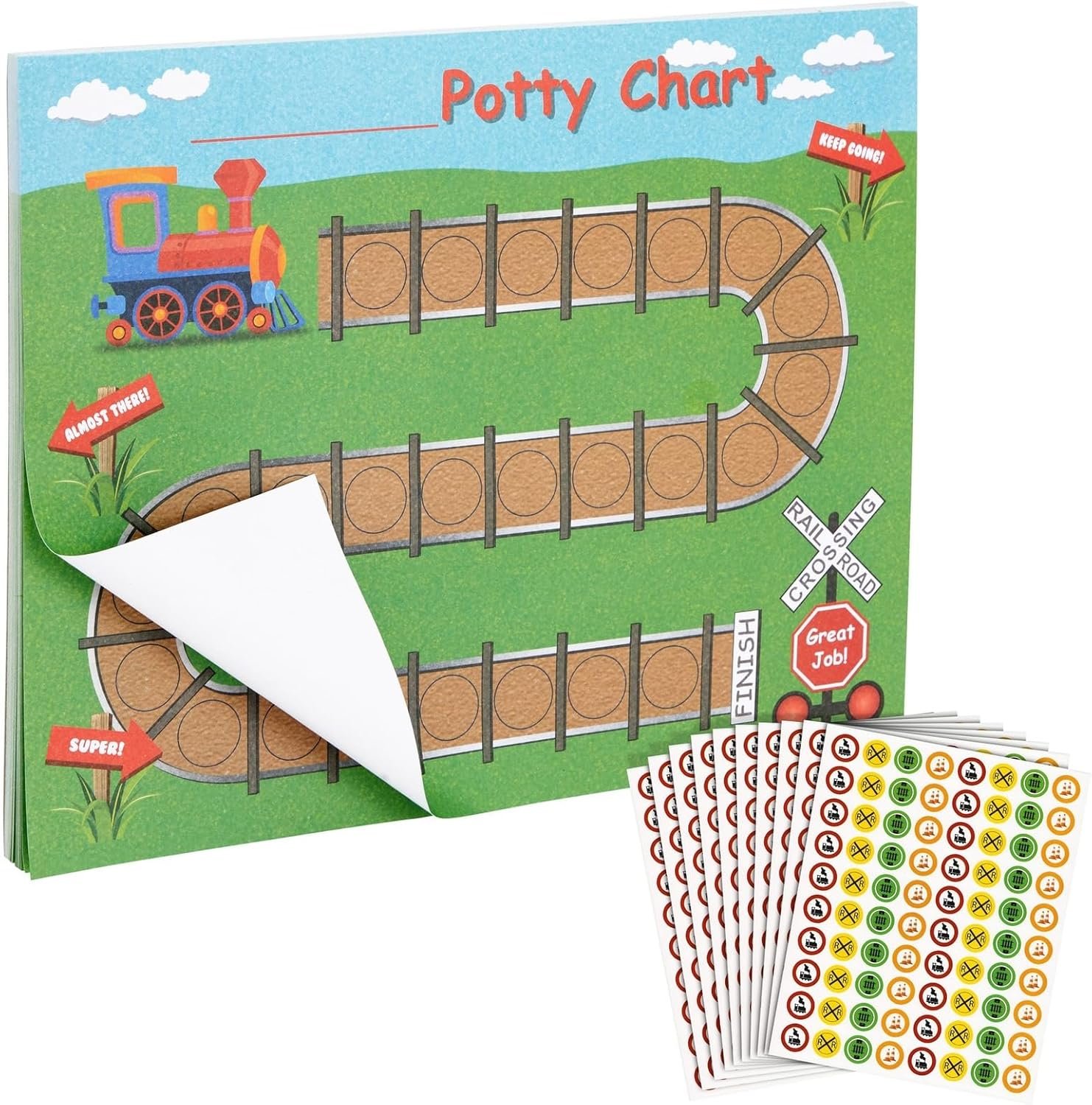 Potty Training Chart – Sticker Incentive Chart for Toddlers – Train-Themed Layout & Potty Training Incentives for Boys – Reward Train Sticker Sheets – 50 Ct, 10.3 x 8.3 in