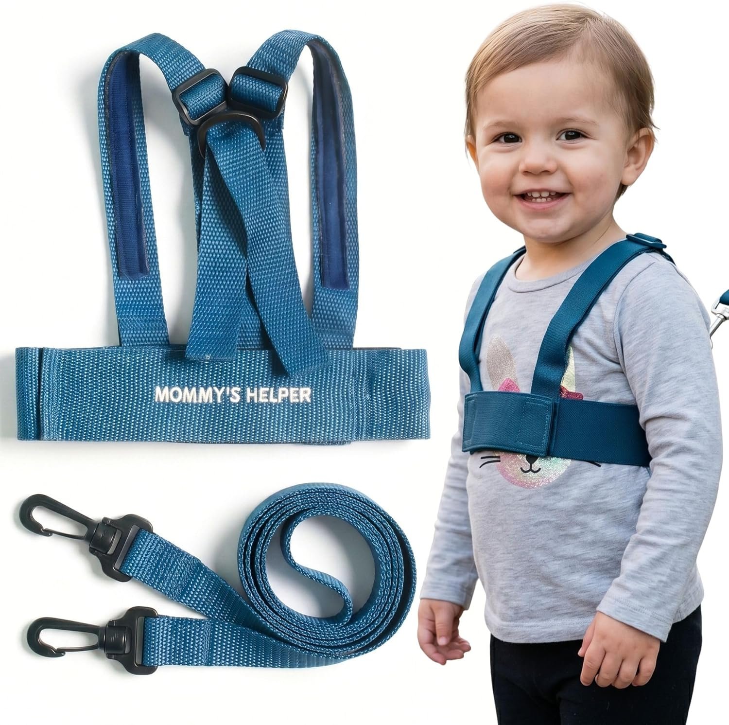 Toddler Leash & Harness for Child Safety – Keep Kids & Babies Close – Padded Shoulder Straps for Children’s Comfort – Fits Toddlers w/ Chest Size 14-25.5 Inches – Kid Keeper by Mommy’s Helper (Blue)