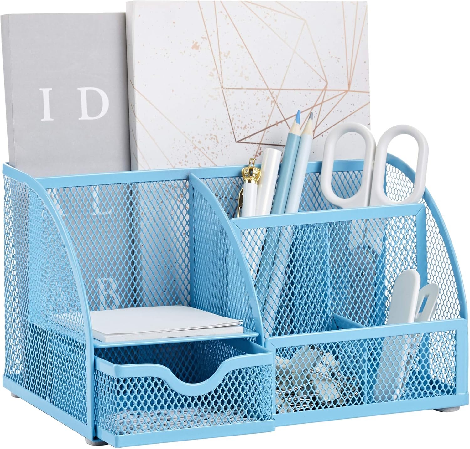 Annova Desk Organizer Wire Mesh 3 Tier Sliding Drawers Paper Sorter/Multifunctional/Premium Solid Construction for Letters, Documents, Mail, Files, Paper, Kids’ Art Supplies (Blue)