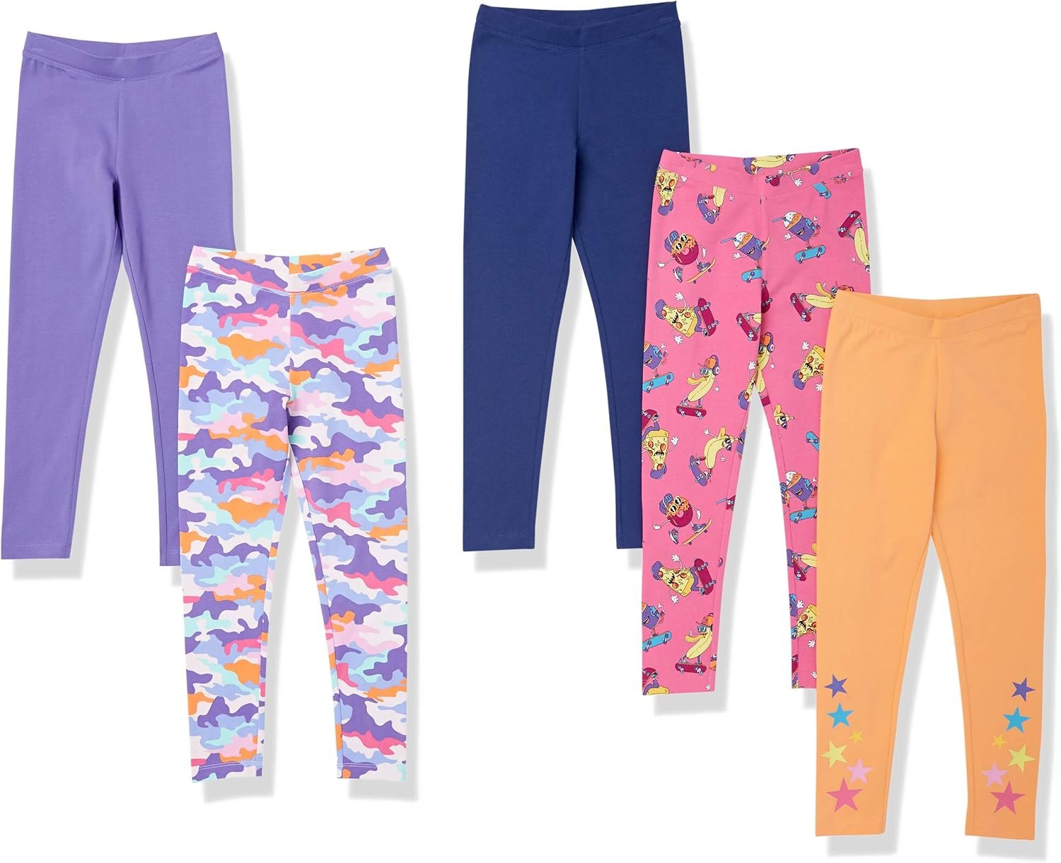 Amazon Brand – Spotted Zebra Girls’ 5-pack Leggings, 5-Pack Camo Skater, Medium