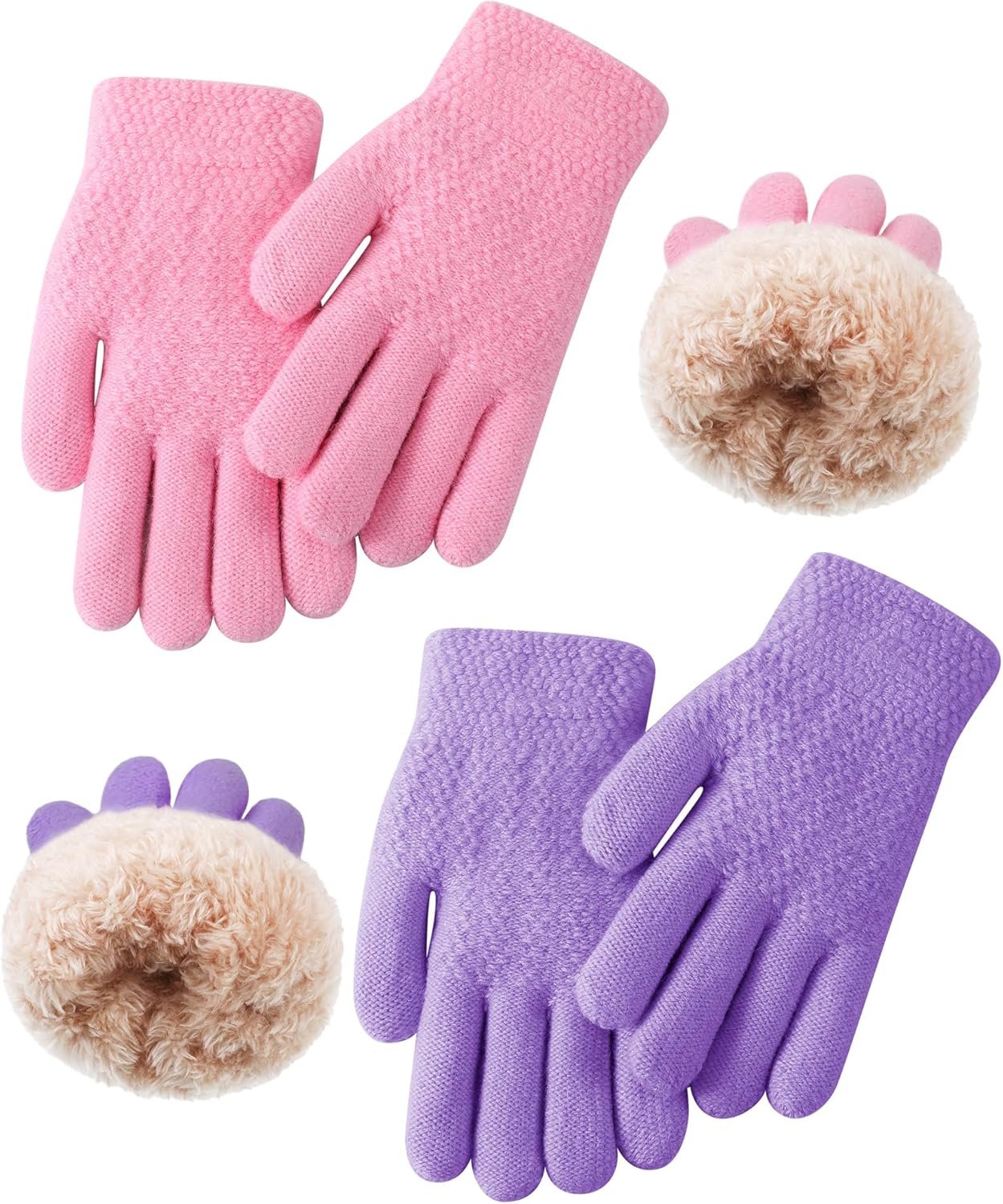 Chuarry 2 Pairs Kids Fleece Lined Gloves Winter Thick Warm Thermal Cable Knit Gloves for 6-10 Years Boys Girls