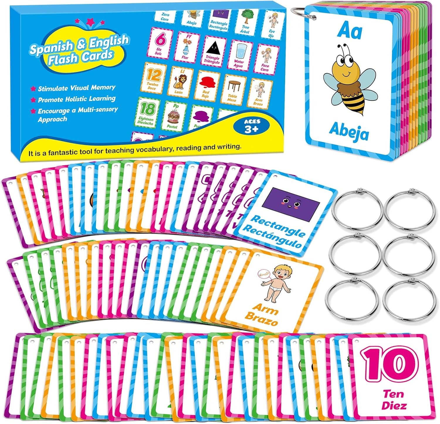 Edulok Bilingual Flash Cards: Spanish to English, First Words & Toddler Alphabet Flash Cards for Kids Learning Spanish & English