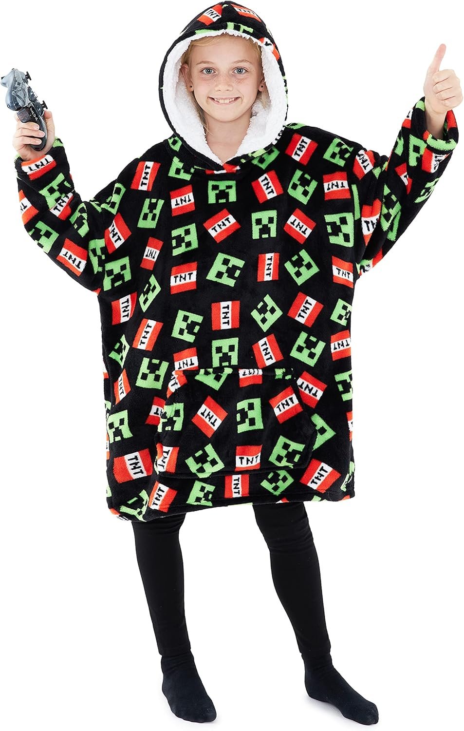 Minecraft Blanket Hoodie for Kids, Teens, One Size Soft Oversized Fleece Poncho, Cozy Hoodie Blanket, Gamer Gifts for Boys