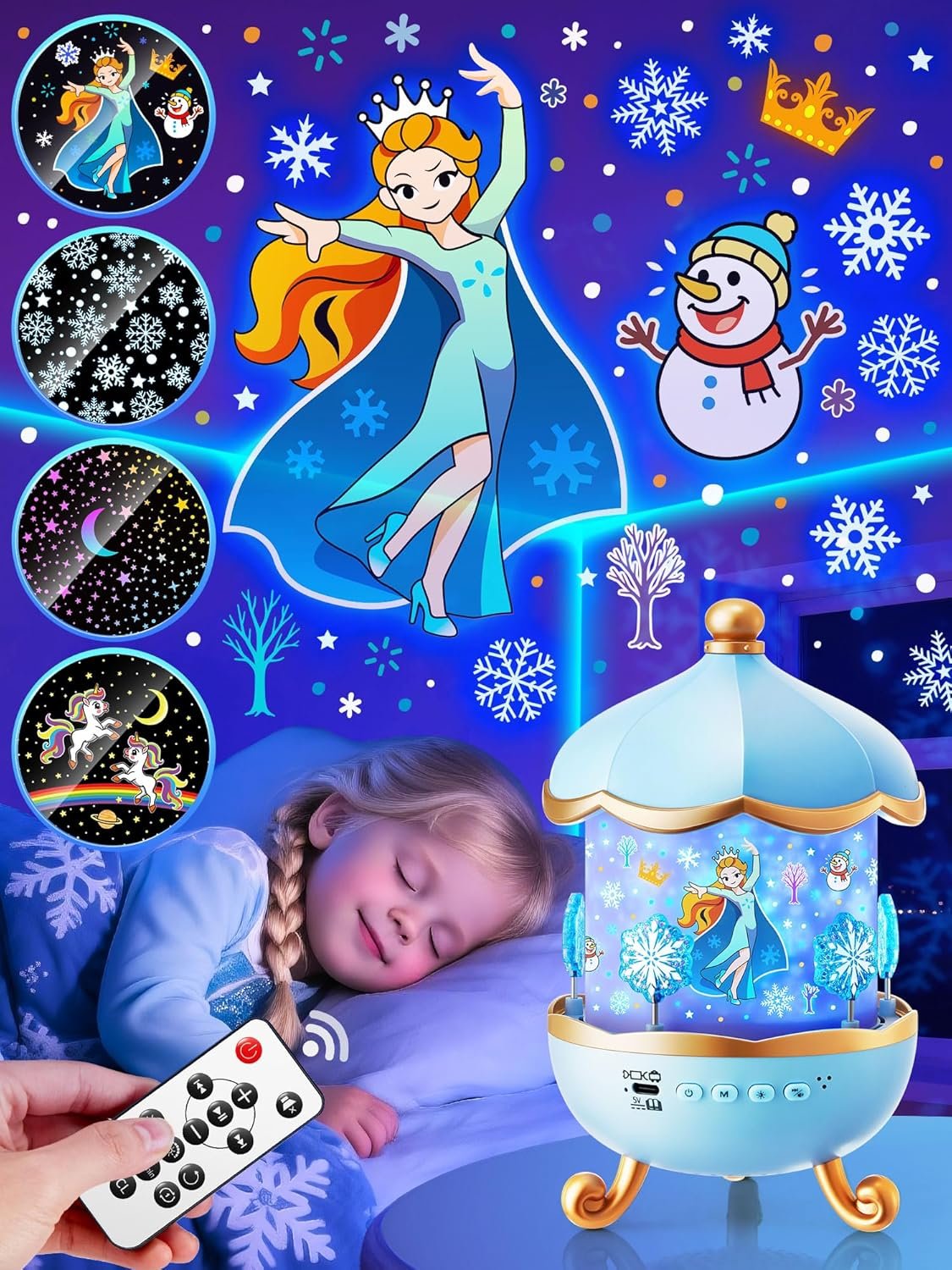 Frozen Toys, 15 Music+16 Films+315 Colors Night Light for Kids, 360°+Remote+Cordless Star Projector for Kids Night Light Projector, Princess Toys for Girls Room Decor, Princess Gifts Frozen Gifts