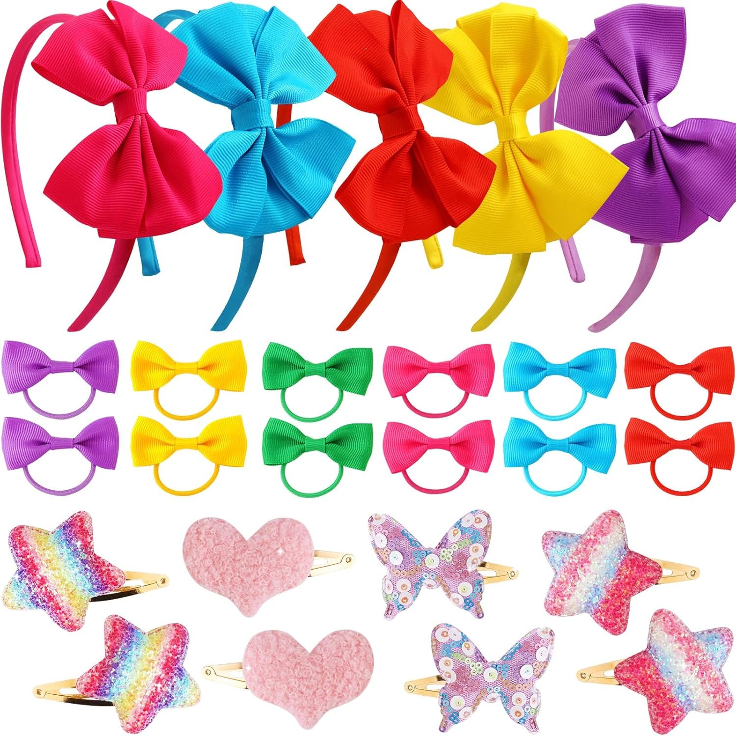 Little Girl Hair Accessories Set for Girls 4-6, Toddler Hair Bows for Kids Ages 4-8 8-10, Headbands Head Bands Hairbands Hair Stuff for 4 5 6 Year Old Young Girls 6-8, diademas para ninas Bow Gift Set