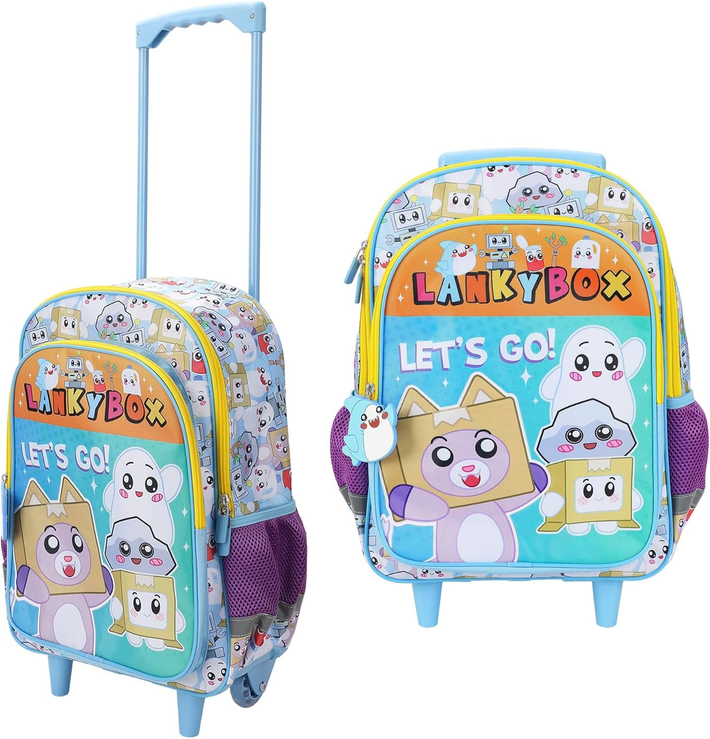 Bioworld Lanky Box Let’s Go! 16″ Rolling Travel Backpack With Wheels And A Keychain