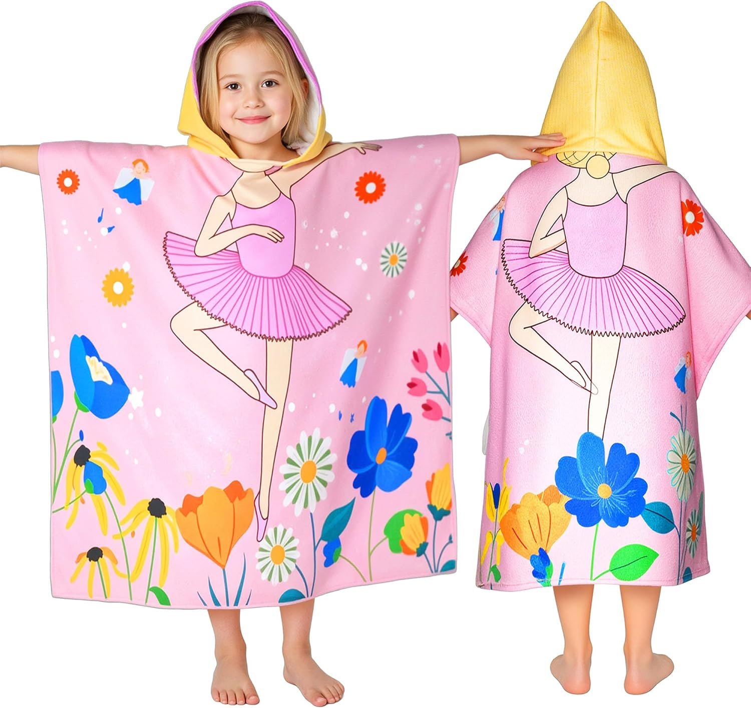 Ballet Hooded Towels for Kids, with Backpack, Kids Beach Towel 30″x 25″ for 3-10 Years, Ballet Gifts for Girls, Toddler Swim Cover Up & Bath Robe for Beach Pool, Soft Microfiber