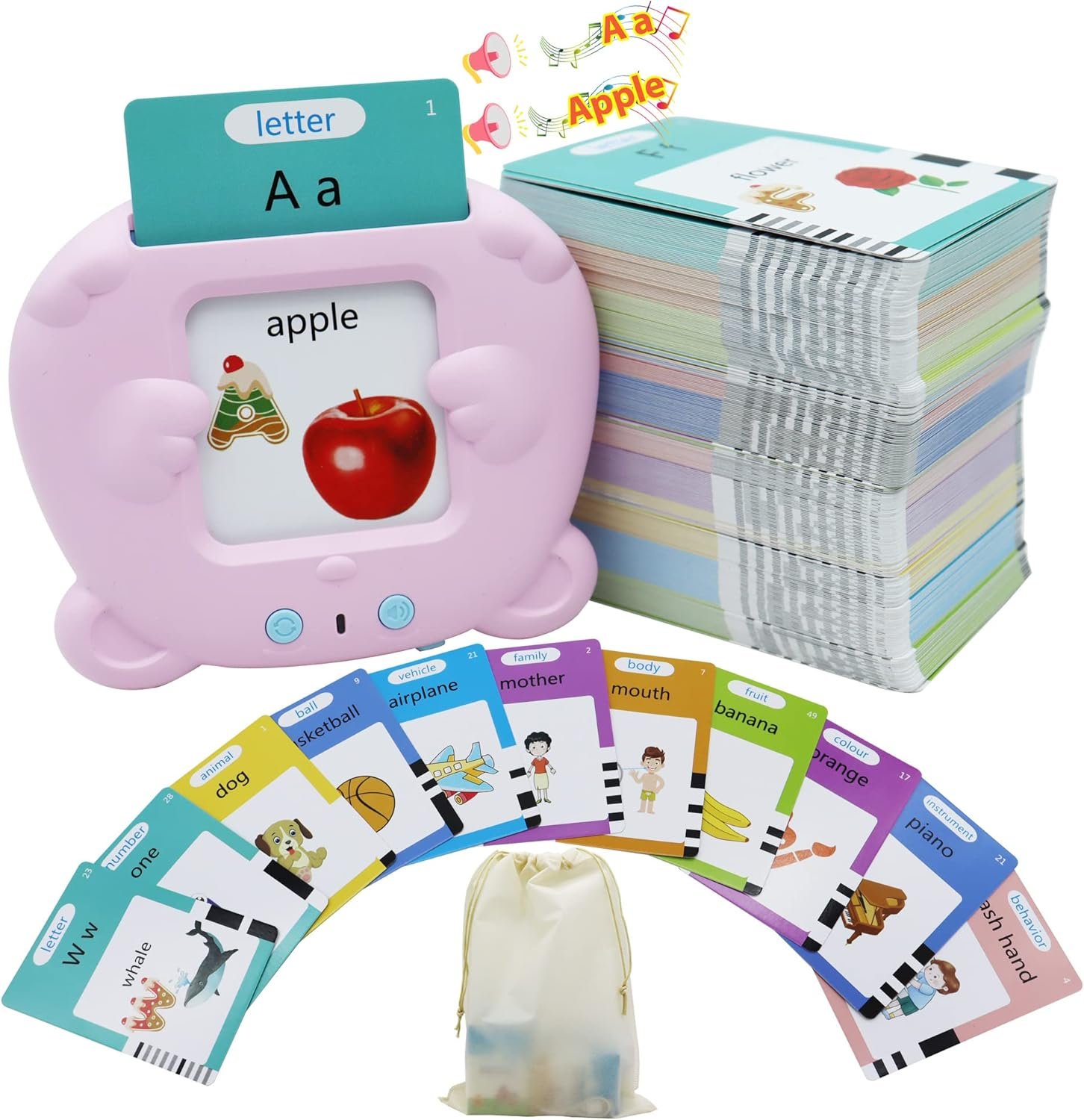 MAYAPHILOS 510 Words Alphabet Talking Flash Cards for 3-8 Years Toddlers, Educational Learning Interactive Toy for Boys Girls Kids Birthday Gifts, Preschool Montessori Speech Therapy Autism Toys Pink