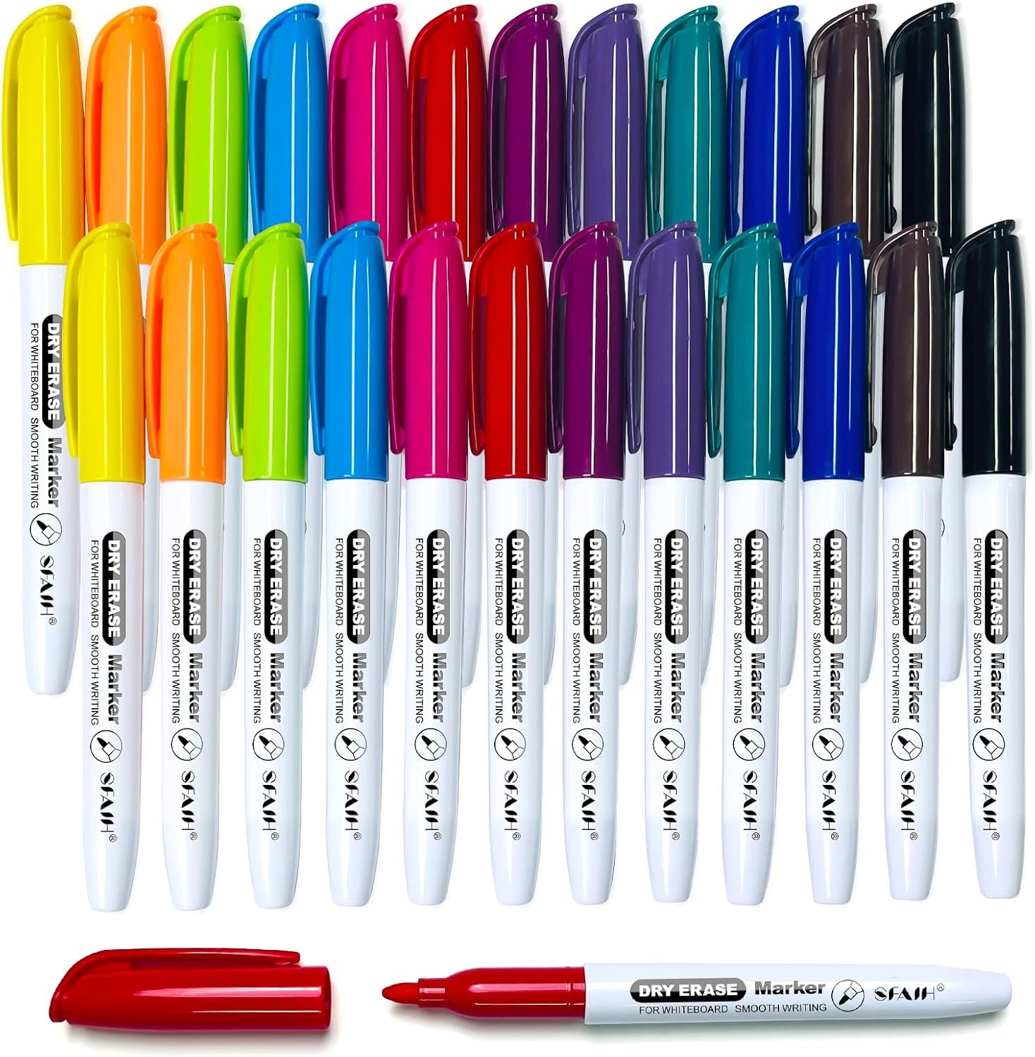 SFAIH Dry Erase Markers Fine tip 12 Colors, 24 Pack (2 Dozen) – Low Odor Whiteboard Markers for Office Teams, Study Groups, Home Schooling, Paper Markers for Kids | 5 Sizes:12/24/48/72/144 Packs