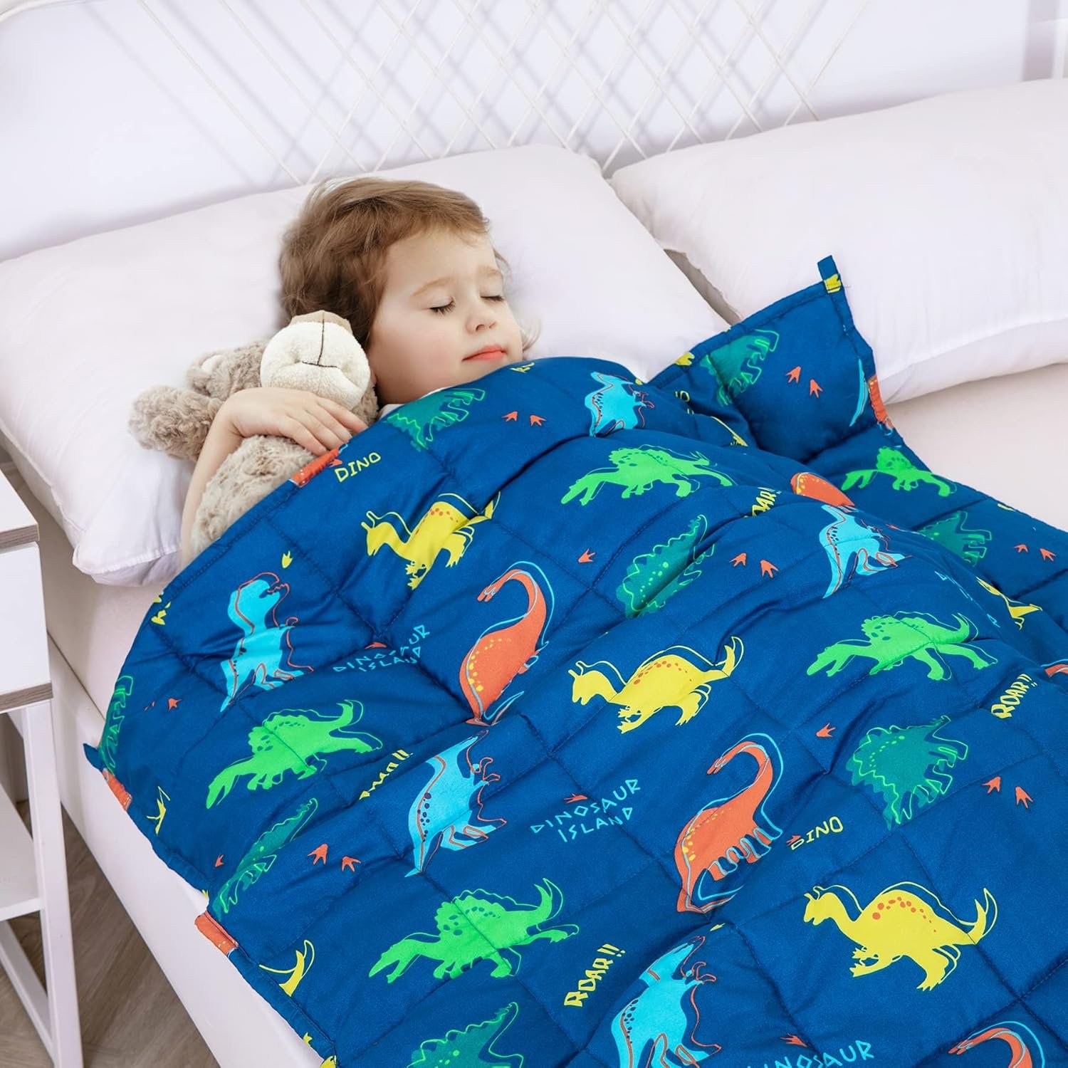 Kivik Weighted Blanket 3lbs, Blue Dinosaur Weighted Blankets, Cute Small Weighted Blankets 3 Pounds, Washable Soft Heavy Blanket Throw for All-Season, 36×48 Inches Blue
