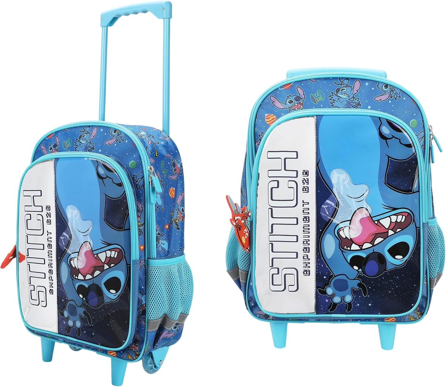 Disney’s Stitch 16″ Rolling Travel Backpack With Wheels And A Keychain