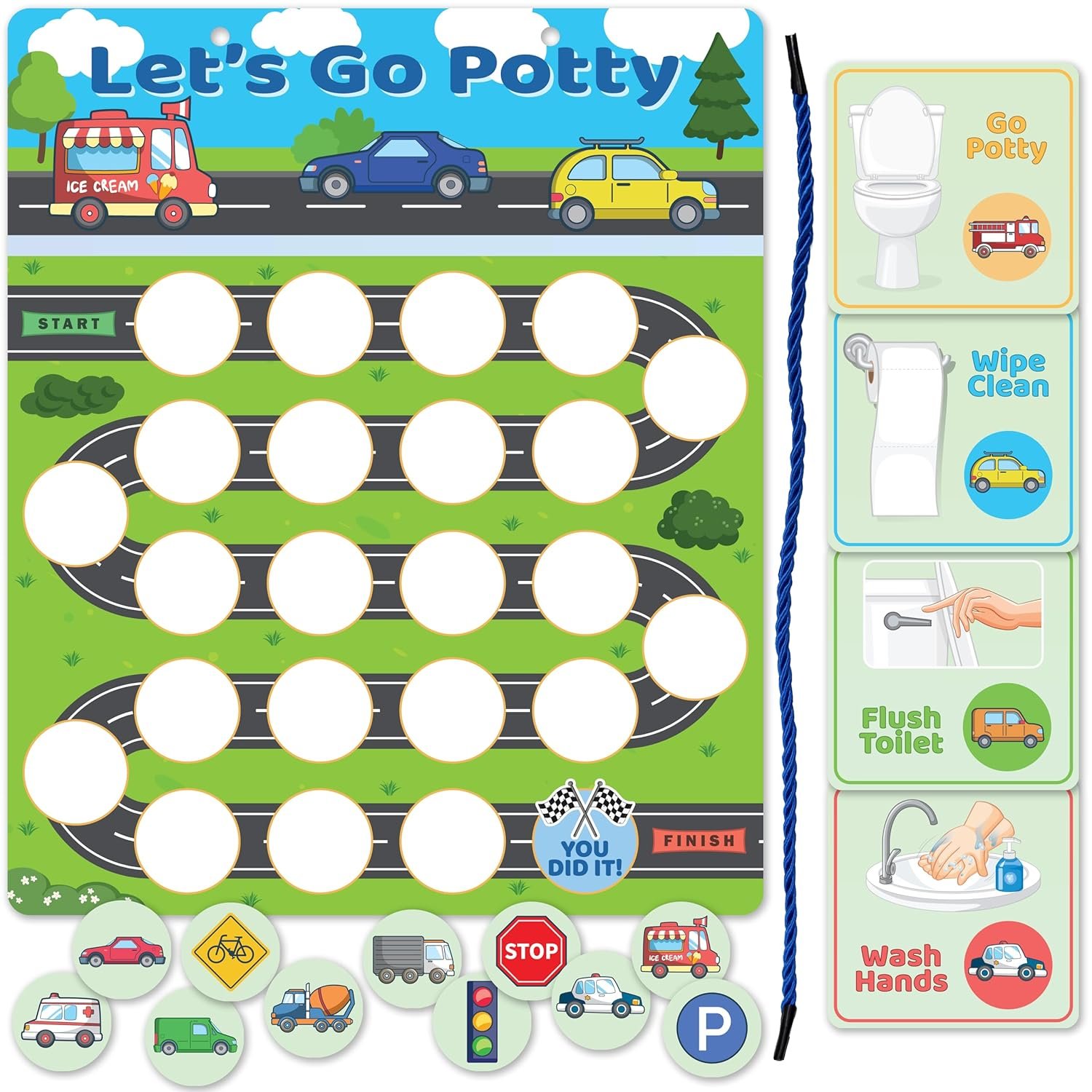Bright Seed Reusable Magnetic Cars & Trucks Potty Training Chart, Potty Training for Boys, Potty Training Sticker Chart, Potty Training Rewards for Boys, 12×10 Inches Magnetic Chart with 28 Chips