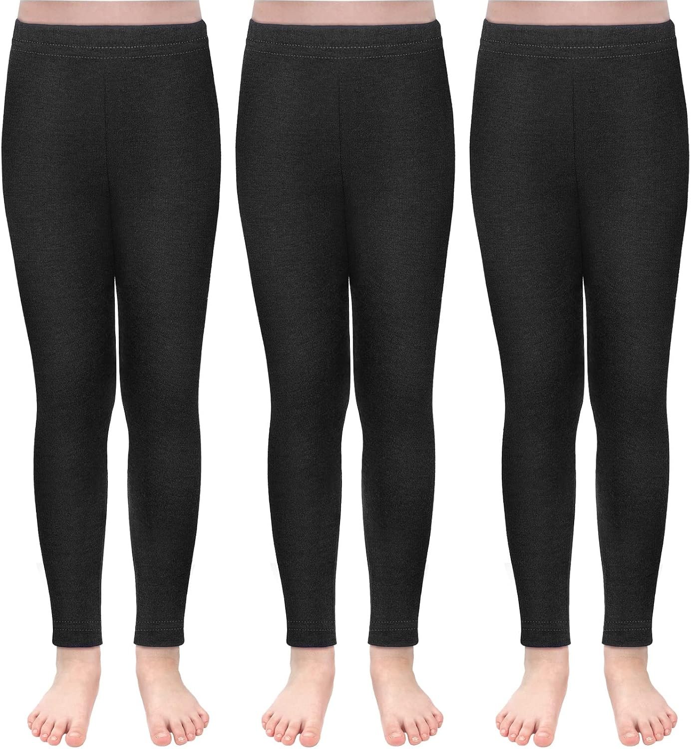 3 Pack Girls Winter Fleece Lined Leggings Stretchy Solid Velvet Pants Warm and Soft Tights for Kids