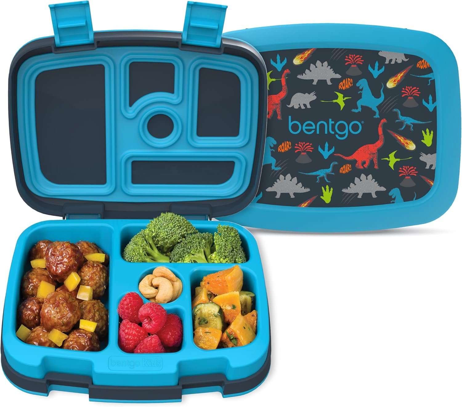 Bentgo Kids Prints Leak-Proof, 5-Compartment Bento-Style Kids Lunch Box – Ideal Portion Sizes for Ages 3-7, Durable, Drop-Proof, Dishwasher Safe, & PFAS & BPA-Free Materials (Dinosaur)