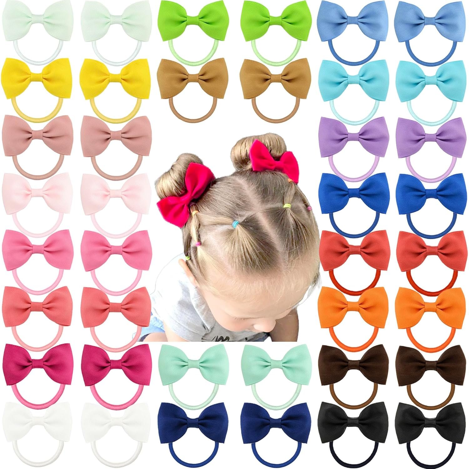 CÉLLOT Toddler Hair Accessories – 40pcs 2.75″ Elastics Rubber Ribbon Bands, Bows for Baby Girls, Kids & Children