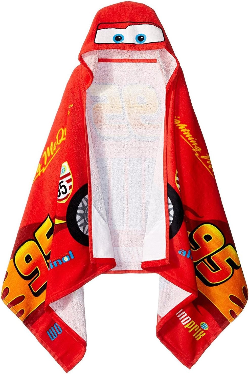 Jay Franco Kids Hooded Towel – 22″ x 51″ Super Soft Bath Wrap with 3D Hood, Beach, Pool & Travel, Official Licensed Product, Red – Cars