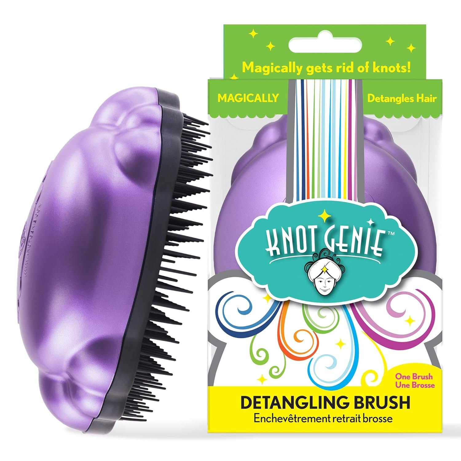 Knot Genie Detangling Hair Brush for Kids (Lilac Loveliness) | Original Full Size | Perfect for Curly Hair, Gently Separate Tangles, Leaves Hair Smooth & Shiny | The Pain Free Knot Detangler