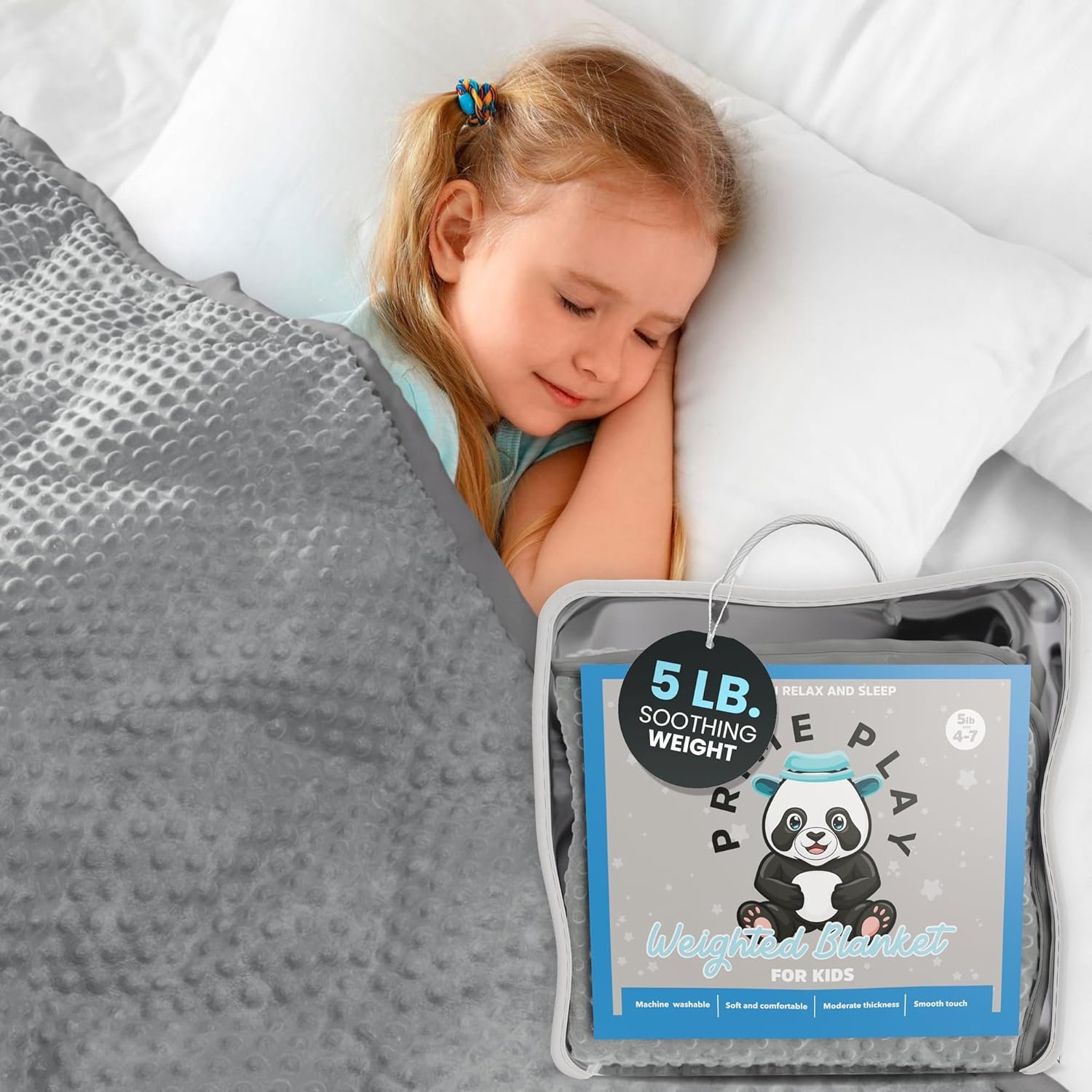 5lb Child’s Weighted Blanket – Kids Weighted Blanket 5 Pounds (36″ x 48″) – Cute Dotted Texture Sensory Blanket – 5 lbs Weight Blanket for Kids Ages 4 to 7 – Machine Washable, Travel Friendly (Grey)
