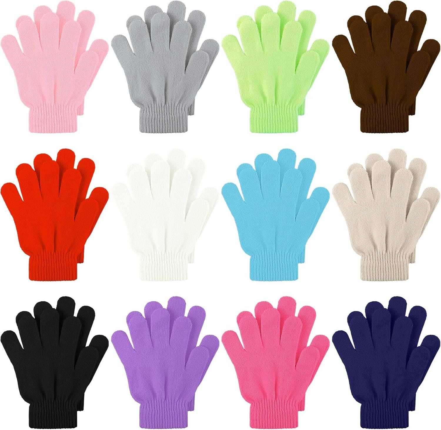 Cooraby 12 Pairs Kid’s Winter Magic Gloves Children Stretchy Warm Magic Gloves Boys or Girls Knit Gloves for 6-12 Years