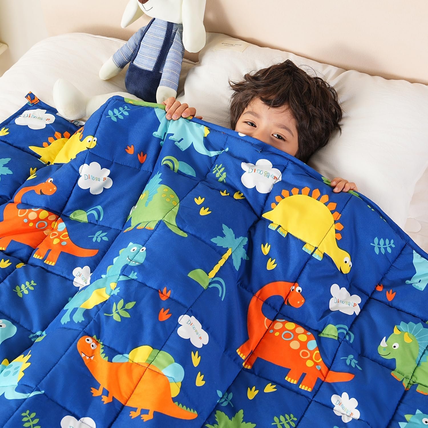 Sivio Weighted Blanket 5lbs, Blue Dinosaur Cooling Weighted Lap Blanket, Breathable Heavy Throw Blankets for Sleeping, Washable, 36″x48″
