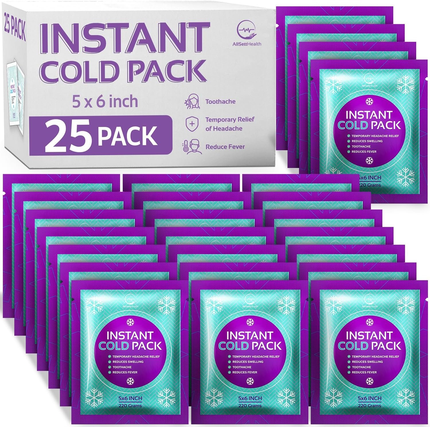 25 Packs Instant Ice Cold Pack (6” x 5”) – Disposable Instant Ice Packs for Injuries | Cold Compress Ice Pack for Pain Relief, Swelling, First Aid & Outdoor Activities