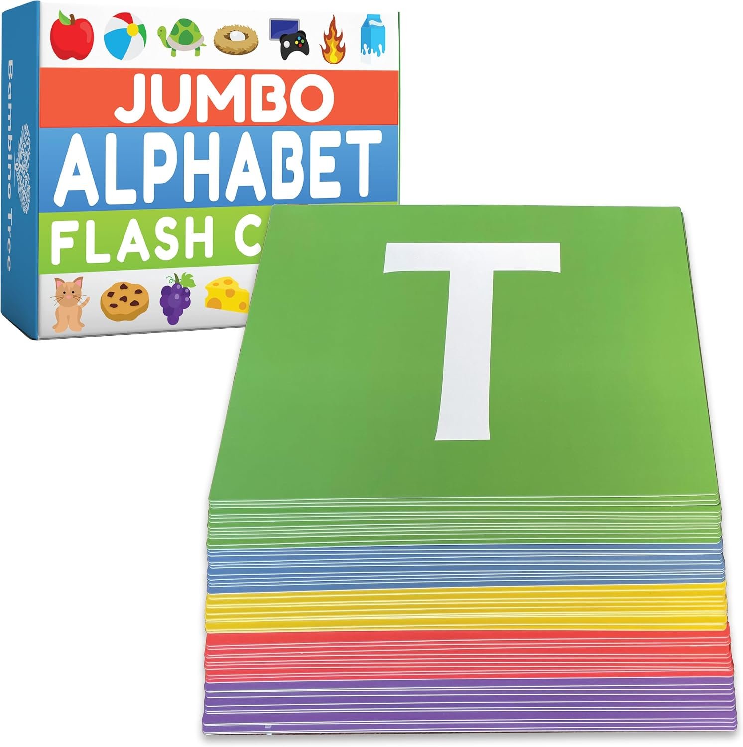 THE BAMBINO TREE Jumbo Alphabet Flash Cards – 11″ x 8″ Big Thick ABC Flash Cards for Kids Ages 3-6 – XL Size Great for Kindergarten Classrooms