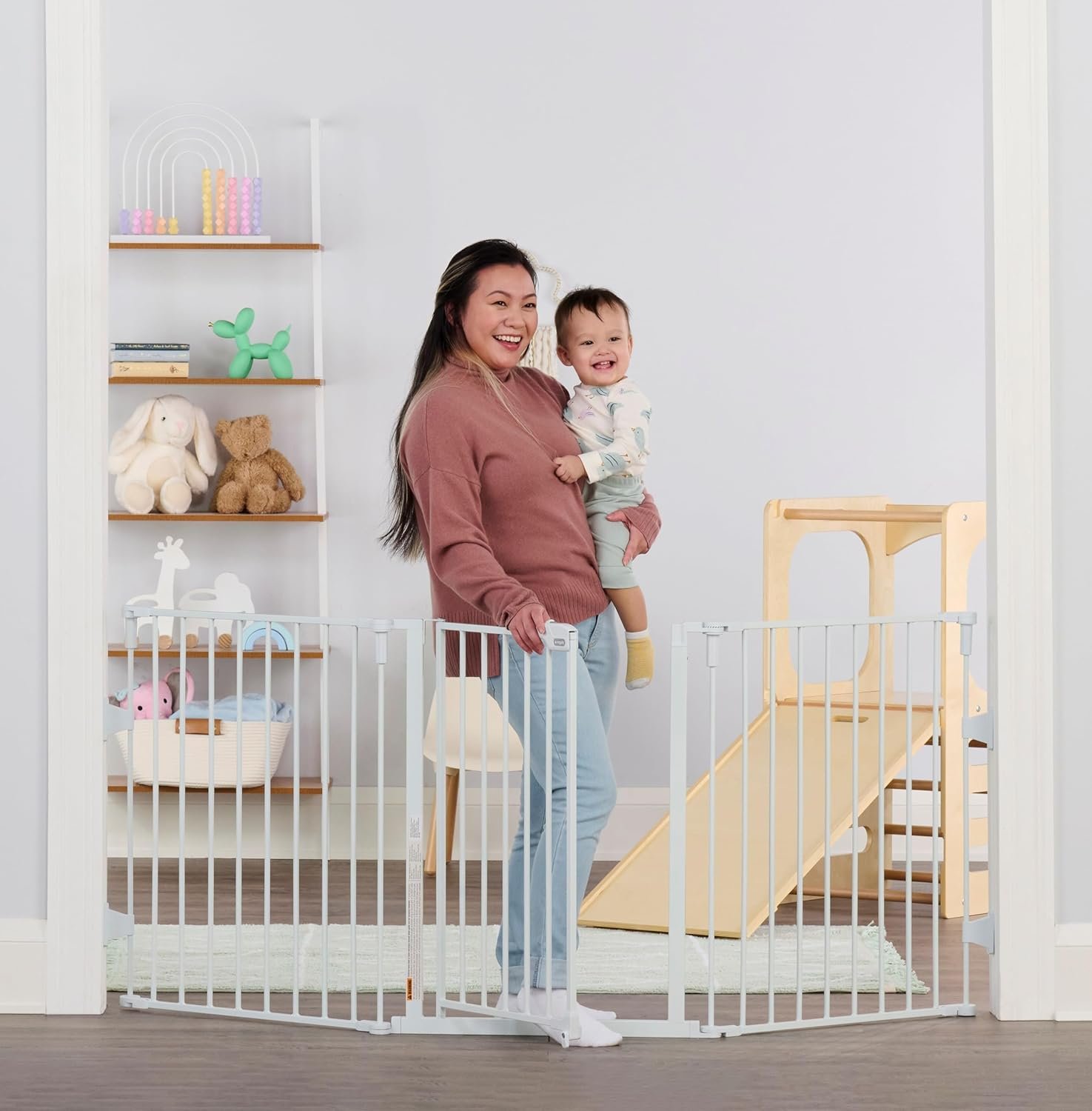 Regalo Safety 28″-76” Super Wide Configurable Baby Gate for Doorways & Open Spaces, 3-Panel Wall Mounted Safety Gate with Door for Babies, Toddlers & Pets, Includes Wall Mount Hardware