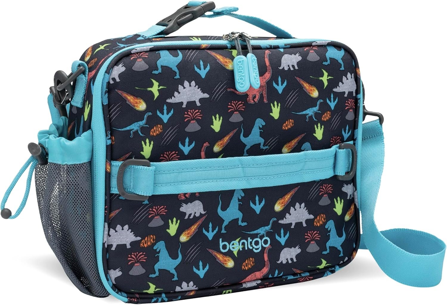 Bentgo Kids Lunch Bag – Durable, Double-Insulated Lunch Bag for Kids 3+; Holds Lunch Box, Water Bottle, & Snacks; Easy-Clean Water-Resistant Fabric & Multiple Zippered Pockets (Dinosaur)