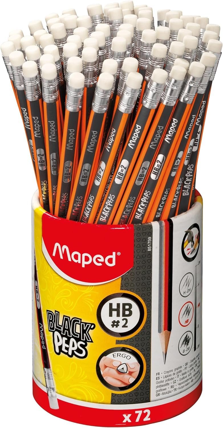 MapMaped Black’Peps 2 Graphite Pencil 72-Pack – Ergonomic Triangular Shape for Comfortable Writing – Smooth Performance & Durability – Classroom Essential