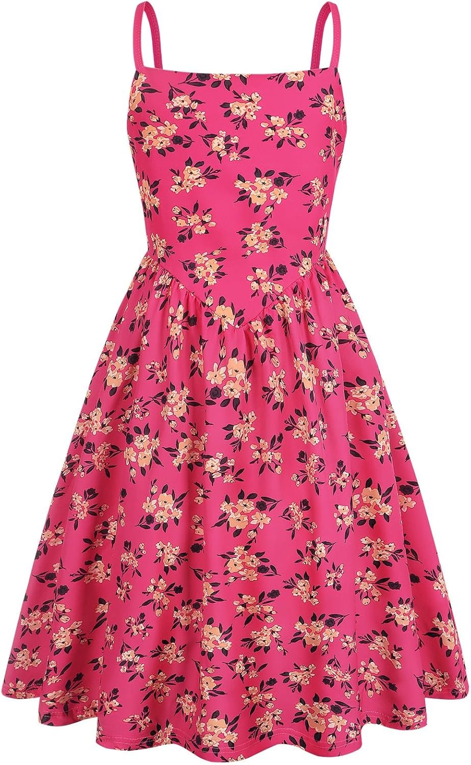 Eledobby Summer Dresses for Girls Floral Dress Spaghetti Strap A-line Sundress Casual Sleeveless Beach Party Dress