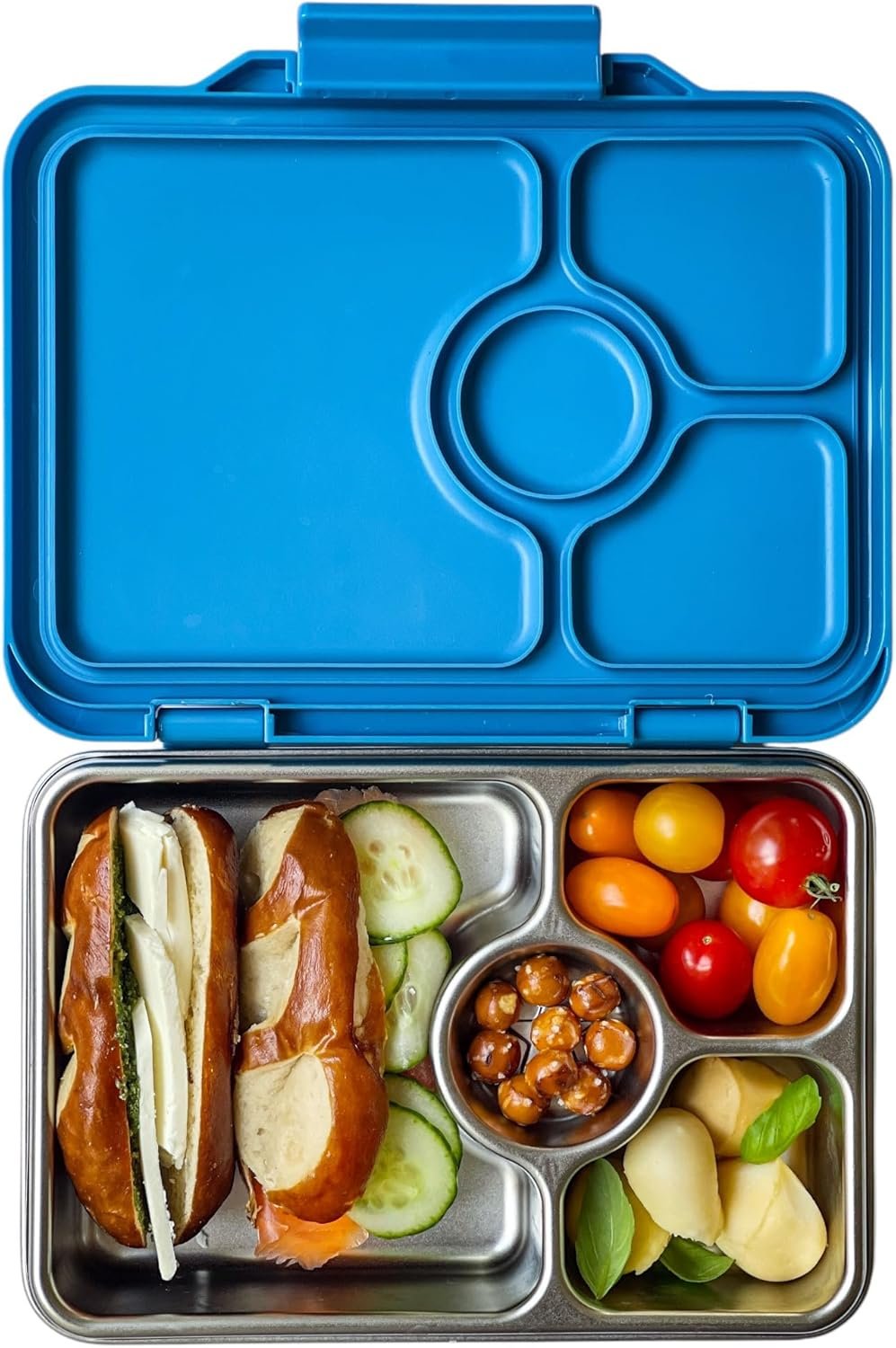 Yumbox Prêt Stainless Steel Bento Box – Leakproof, Reusable Lunch Container for Kids & Adults – Sandwich & Snack Friendly, BPA-Free, Durable Food Box (Normandy Blue)