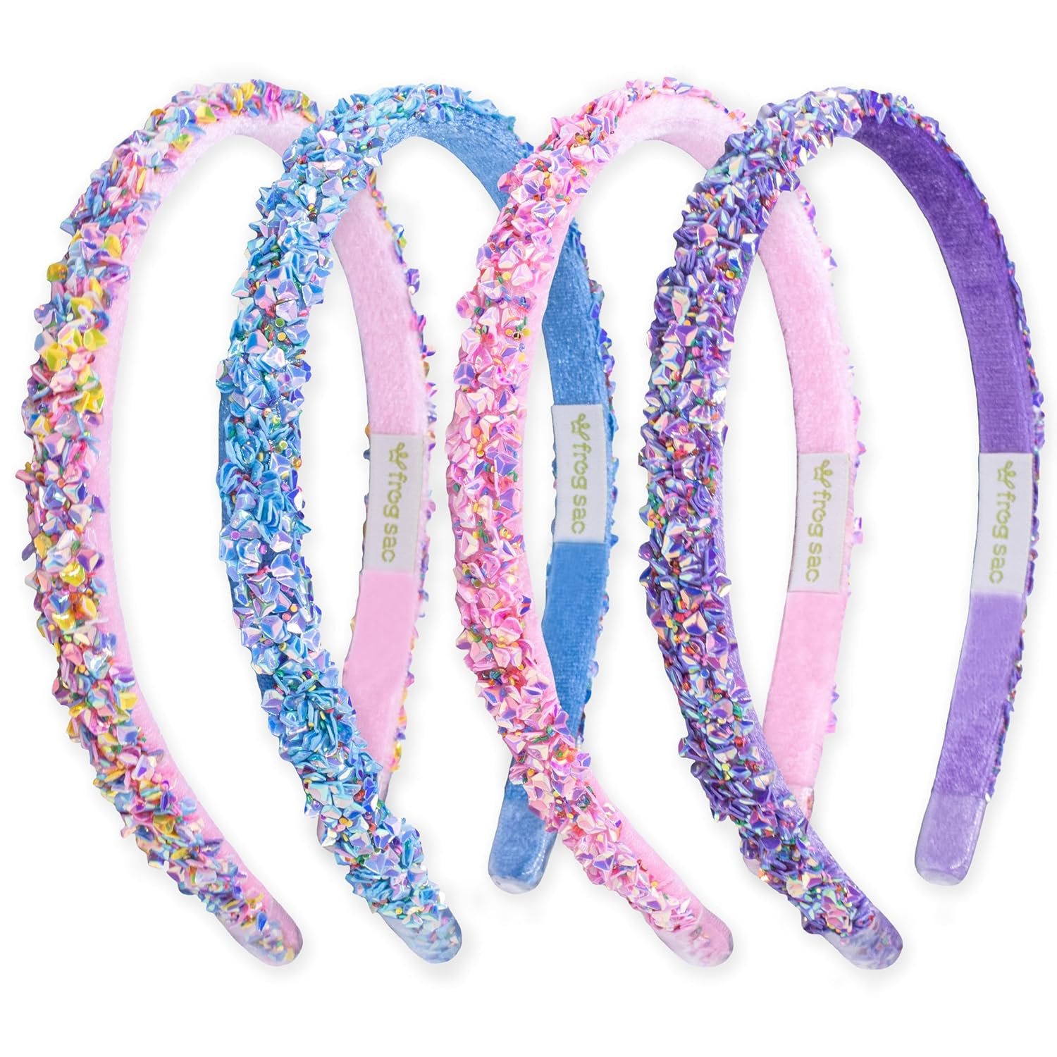 FROG SAC 4 Thin Headbands for Girls – Sequin Headband Set for Kids, Sprinkle Hair Bands for Children, Cute Sparkly Glitter Girl Non Slip Headband, Toddler Hair Accessories (Multicolor Sequin, Kids)